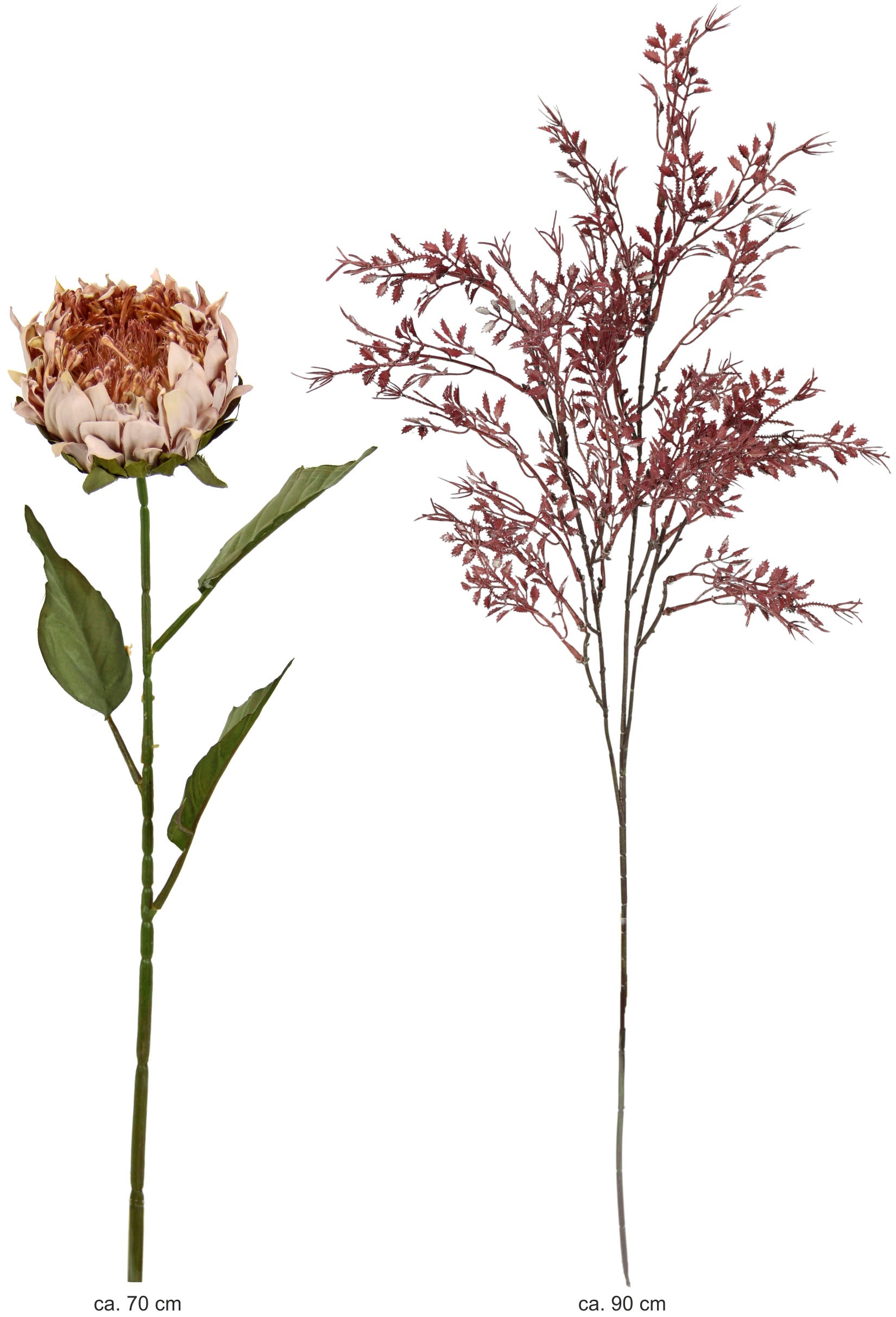 I.GE.A. Kunstblumenstrauss »Kunstblumen Set Artischocke« 2er Set Artischockenzweig mit Dekozweig 70cm Kunstpflanze Seidenblume