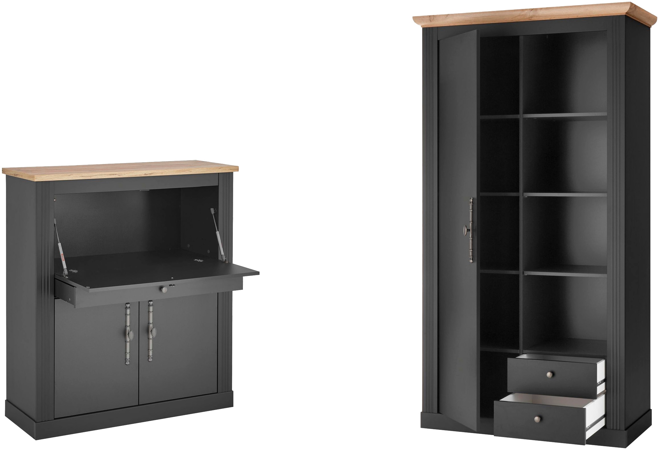 GOODproduct Ensemble de meubles de bureau »Westminster, wohnliches Home-Office, Büro in zwei Farben verfügbar« Ensemble, 2 tlg. comprend secrétaire et armoire de rangement style campagne, avec goulotte pour câbles