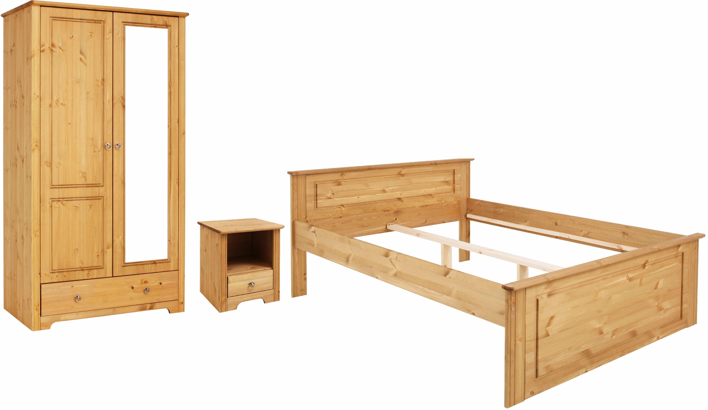 GOODproduct Schlafzimmer-Set »Hugo« Set, 3 Stk. tlg. Bett 140x200cm, 2-trg Kleiderschrank und 1 Nachttisch