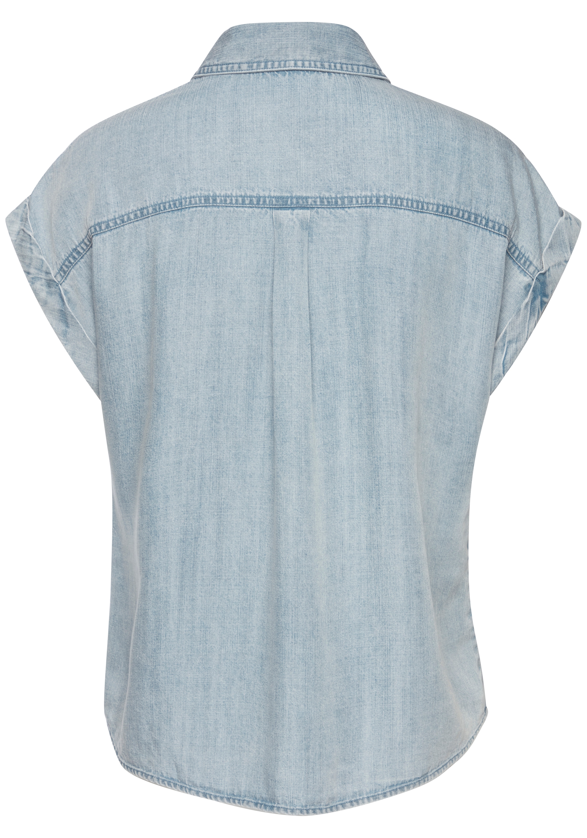 Vivance Kurzarmbluse »aus leichter Lyocellware mit kurzer Knopfleiste und Ärmelaufschlag« Bluse aus Jeansware, kurzärmlige Sommerbluse, leichte Jeansbluse
