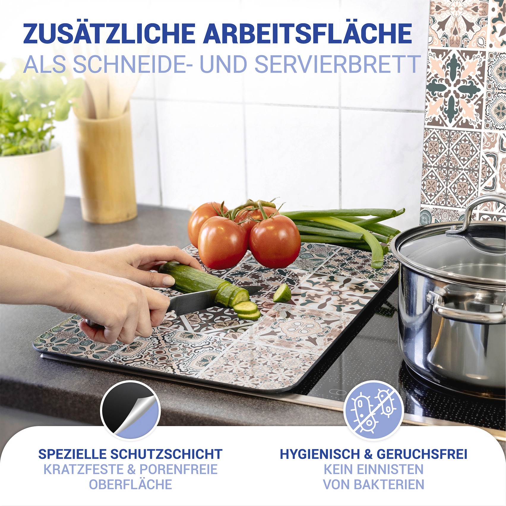 WENKO Herd-Abdeckplatte »Universal Modell Kachel« Herdabdeckung für alle Herdarten, kratzfest, mit rutschfesten Füssen