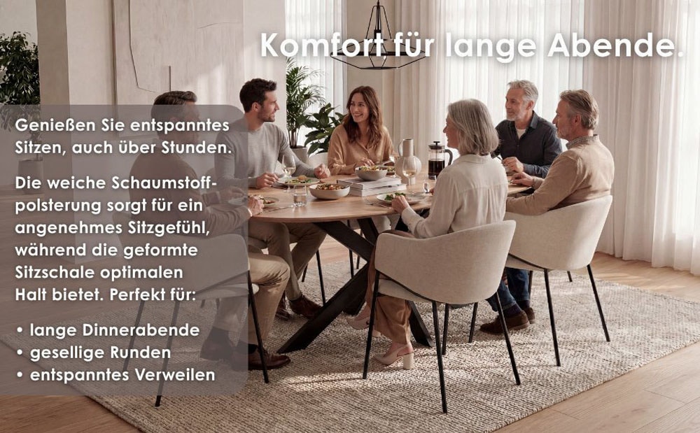 byLIVING Chaise de salle à manger »YORK« (Ensemble) 2 cuisStrukturstoff in beige, bis 110 kg, Schaumstoff, 4-Fussgestell