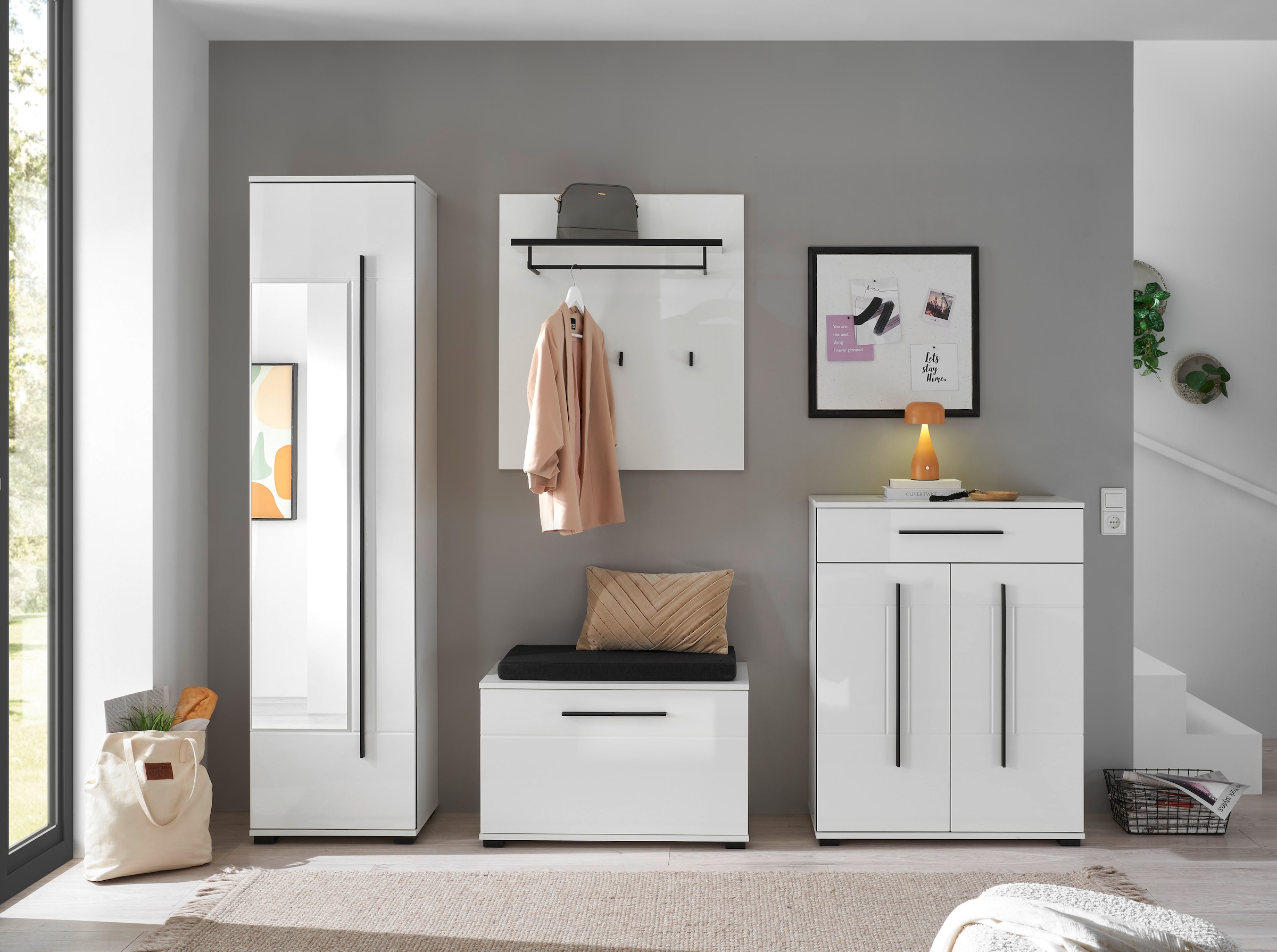 Home affaire Banc rembourré »Cantara, Garderobenbank mit Klappe, Sitzbank in zwei Farben« 2 cuis tlg. inkl. Sitzkissen, Platz für ca. 6 Paar Schuhe, 80 cm breit