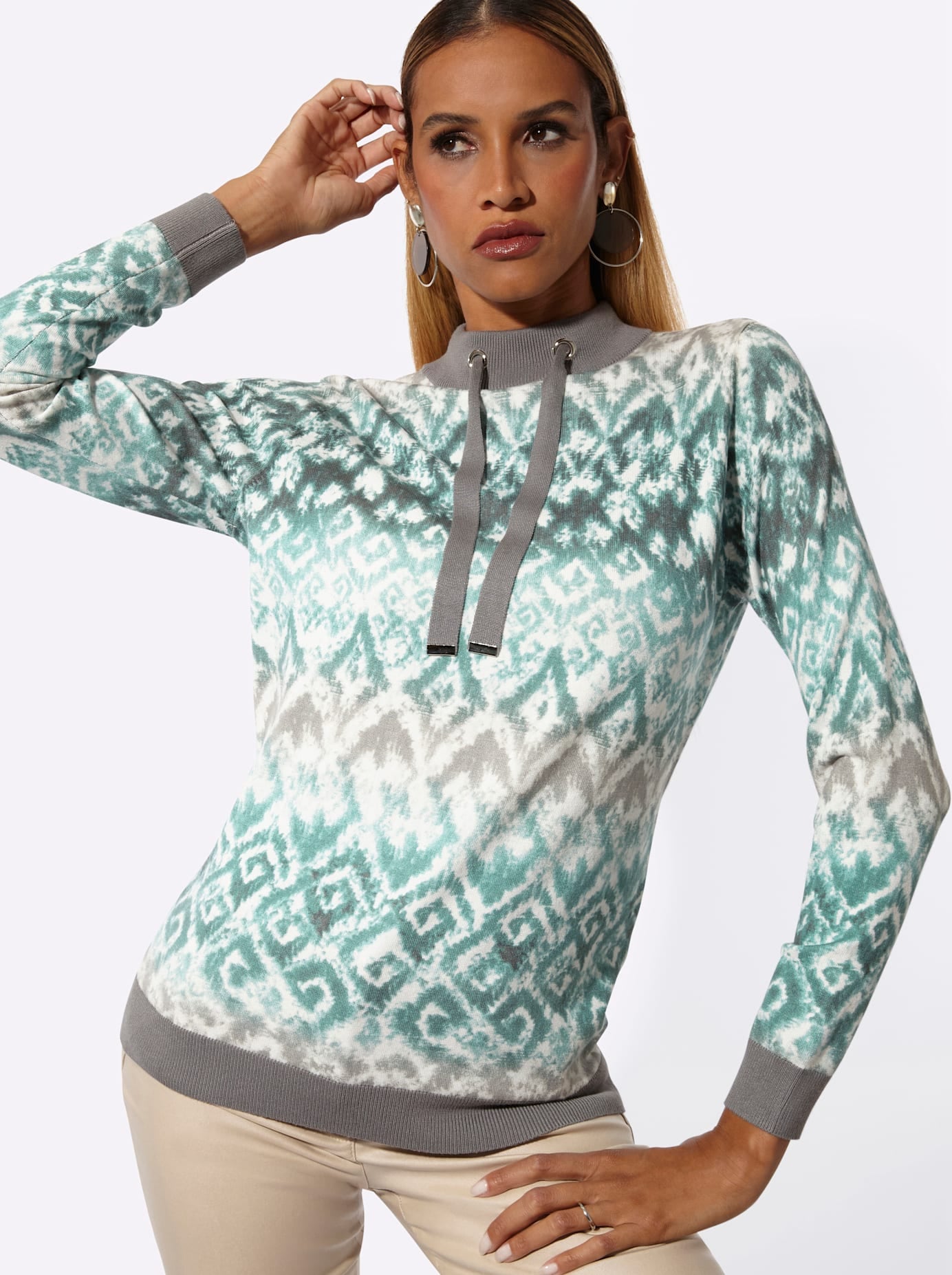 creation L Pull à col montant »Druck-Pullover«