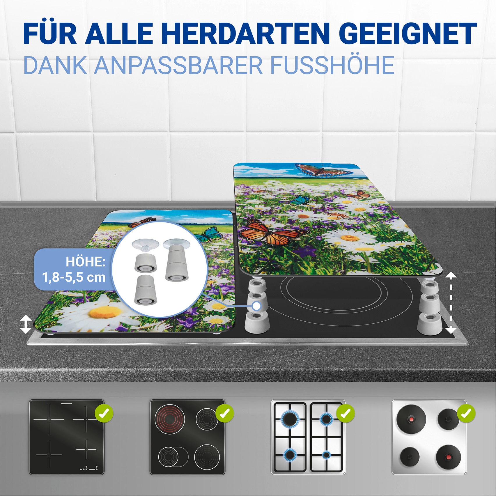 WENKO Herd-Abdeckplatte »Universal Modell Sommerwiese« Herdabdeckung für alle Herdarten, kratzfest, mit rutschfesten Füssen