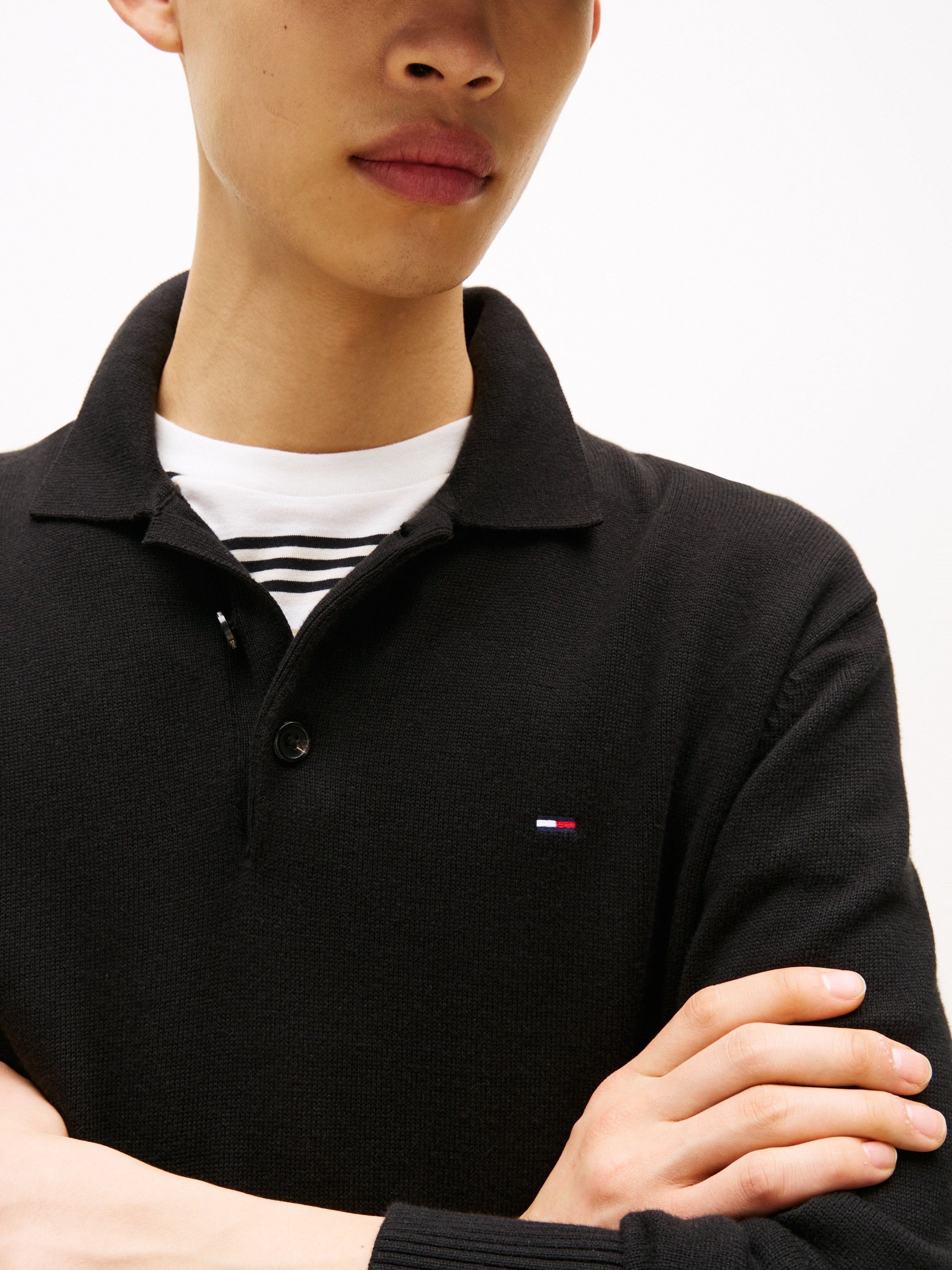Tommy Jeans Pull à col polo »TJM SLIM ESSENTIAL POLO SWEATER« avec broderie du logo