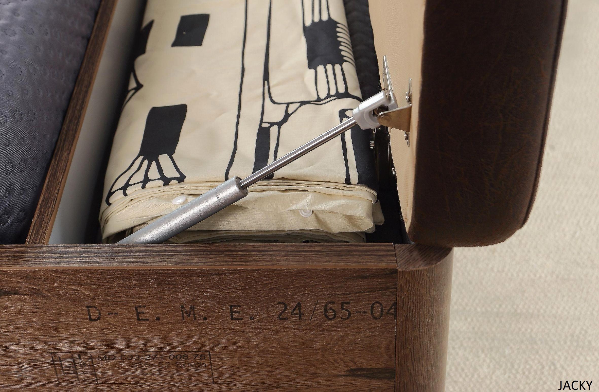 FORTE Lit »Jacky, Belastbarkeit 250 kg, Stauraum« Surface de couchage 180x200 cm,  Tête de lit rembourrée et banc intégré en panneau de bois certifié FSC
