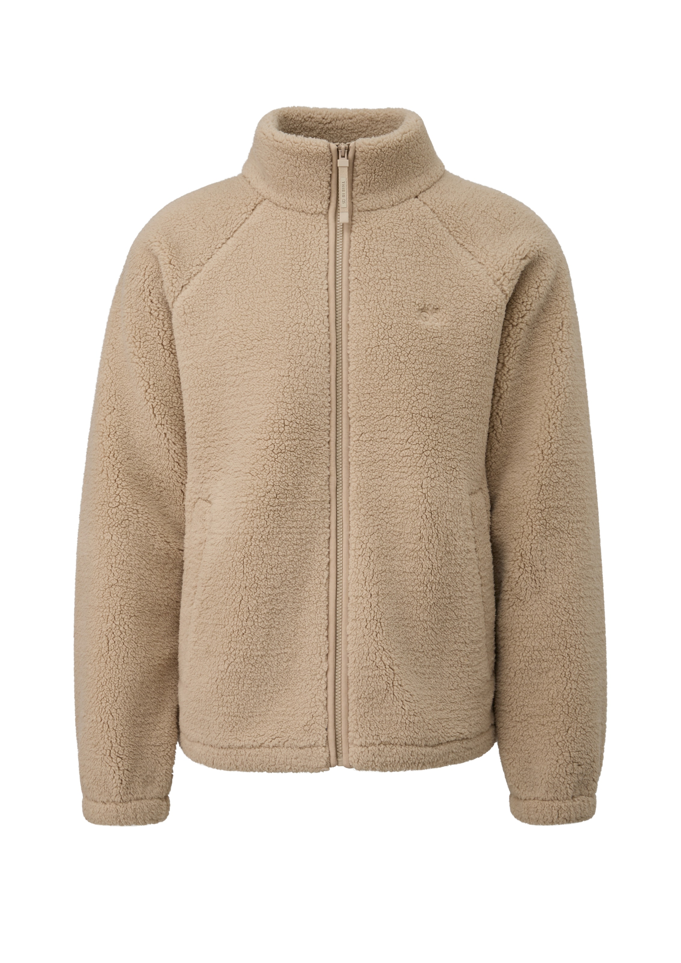 QS Fleecejacke ohne Kapuze Teddy-Jacke mit Stehkragen und Reissverschluss