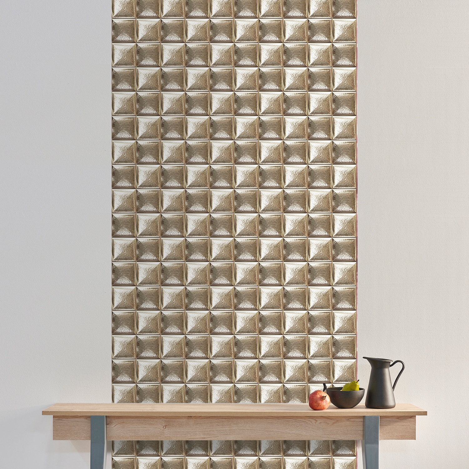 queence Papier peint vinyle »Golden Tiles« Aspect pierre | Effets d'abrasion | couleurs unies | faire le ménage | imprimé | minimaliste 90x250cm, selbstklebend, kinderleichte Anbringung, , Sticker