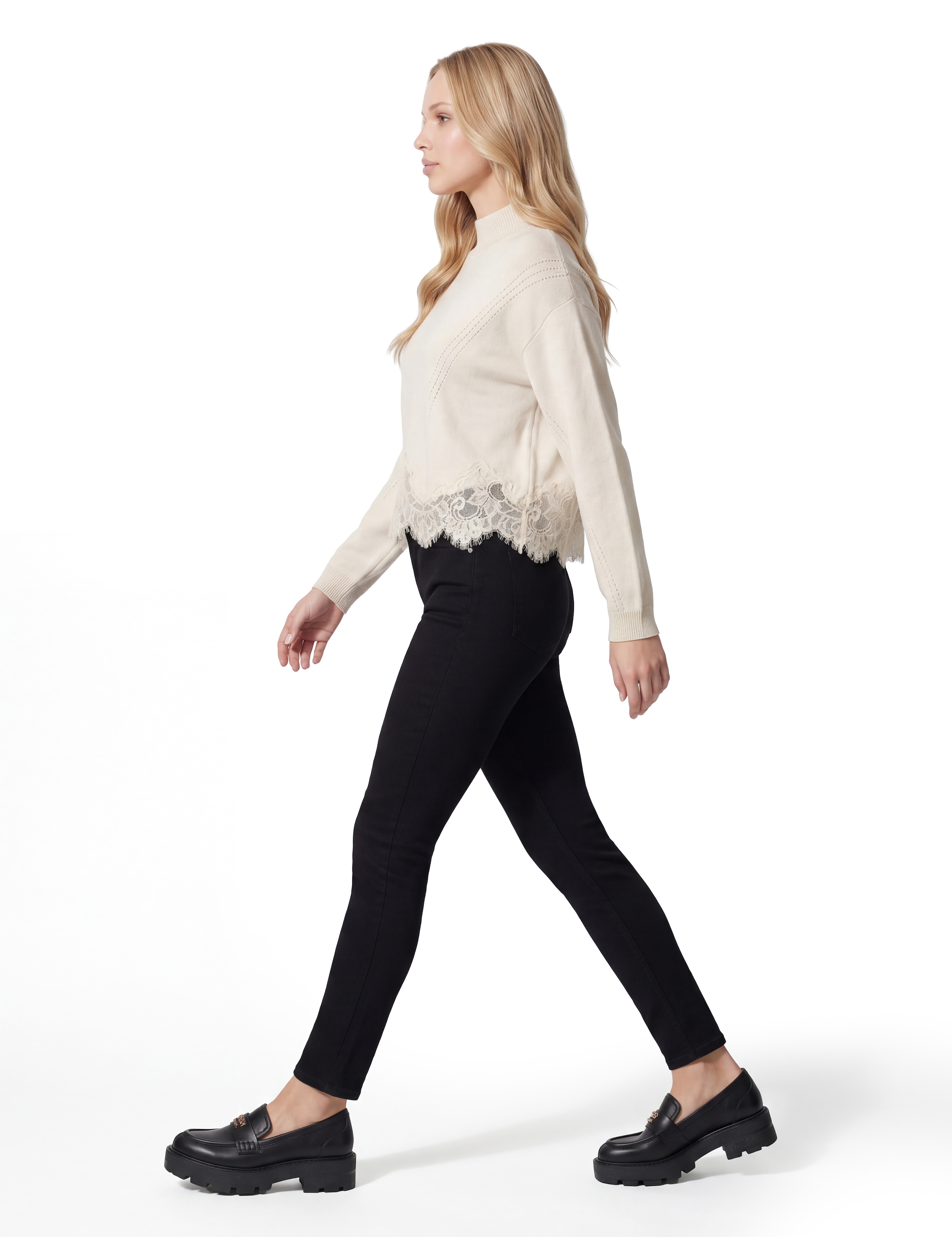 Guess Pull en tricot »LS MN HAYDEN LACE SWTR« mit Woll-Anteil, Spitzenbesatz
