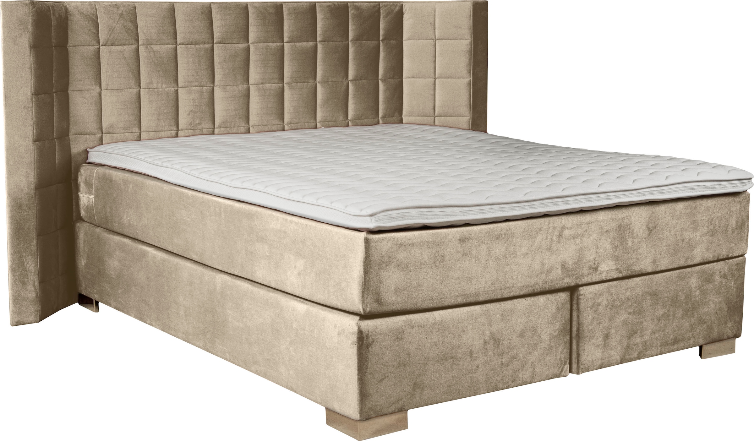 Home affaire Lit boxspring »Piazza« mit Steppung und Kopfteil mit seitlichen Flügeln