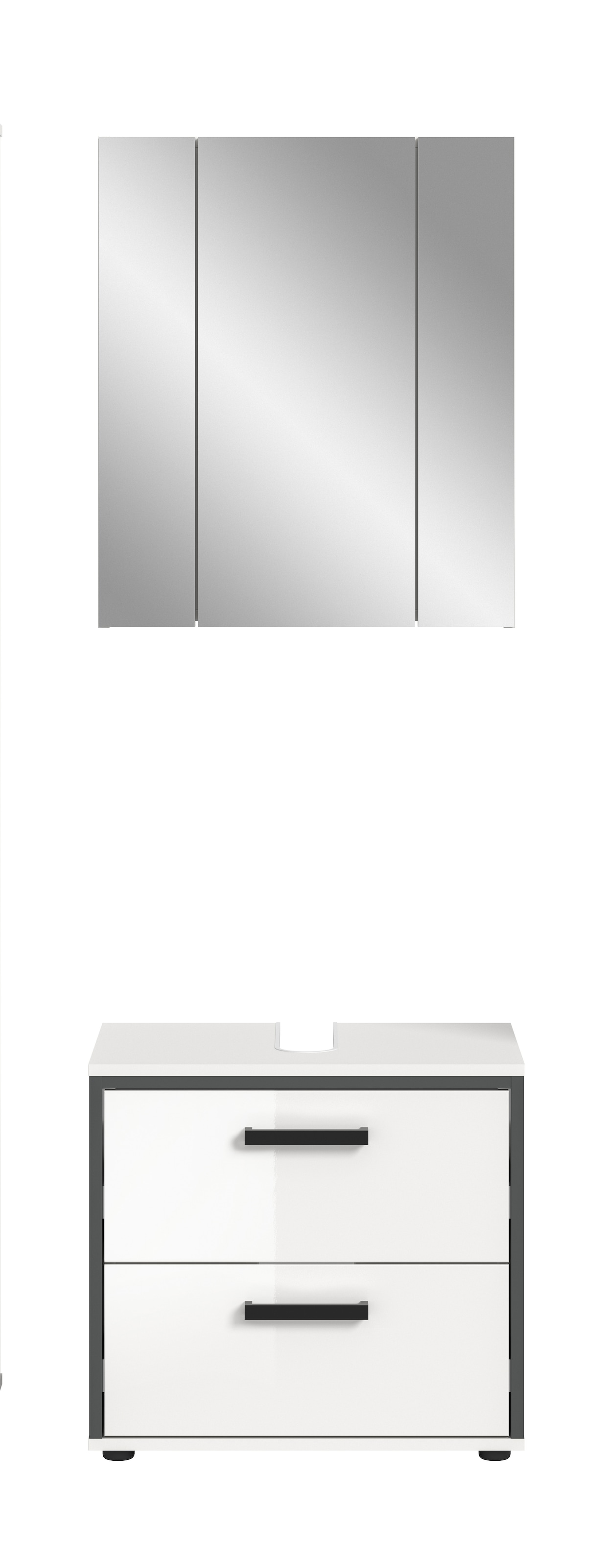 welltime Ensemble de meubles de salle de bain »KAJO, 2-tlg. Badkombination, weiss hochglanz,« Set, Set, best. aus: 1 Waschbeckenunterschrank, 1 Spiegelschrank, 2 cuis tlg.