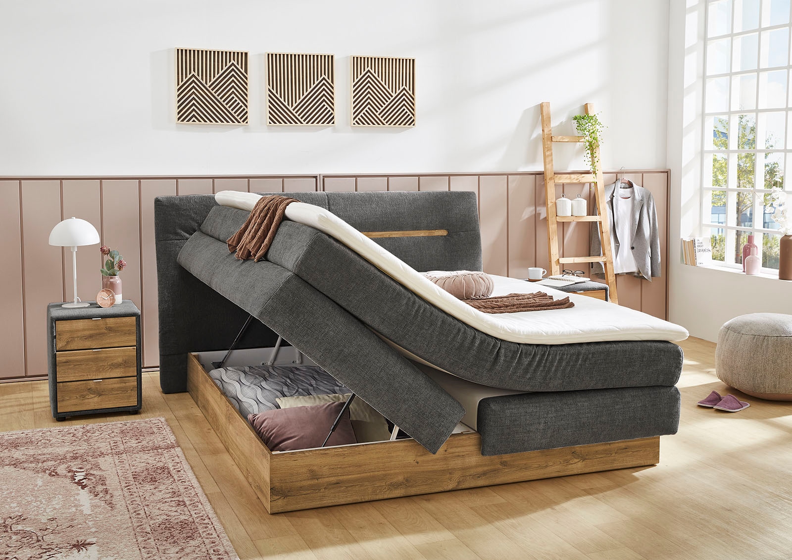 Jockenhöfer Gruppe Lit boxspring »Nika erhältlich in der Grösse 180x200cm« avec coffre de lit, matelas 7 zones, surmatelas, plusieurs degrés de fermeté au choix