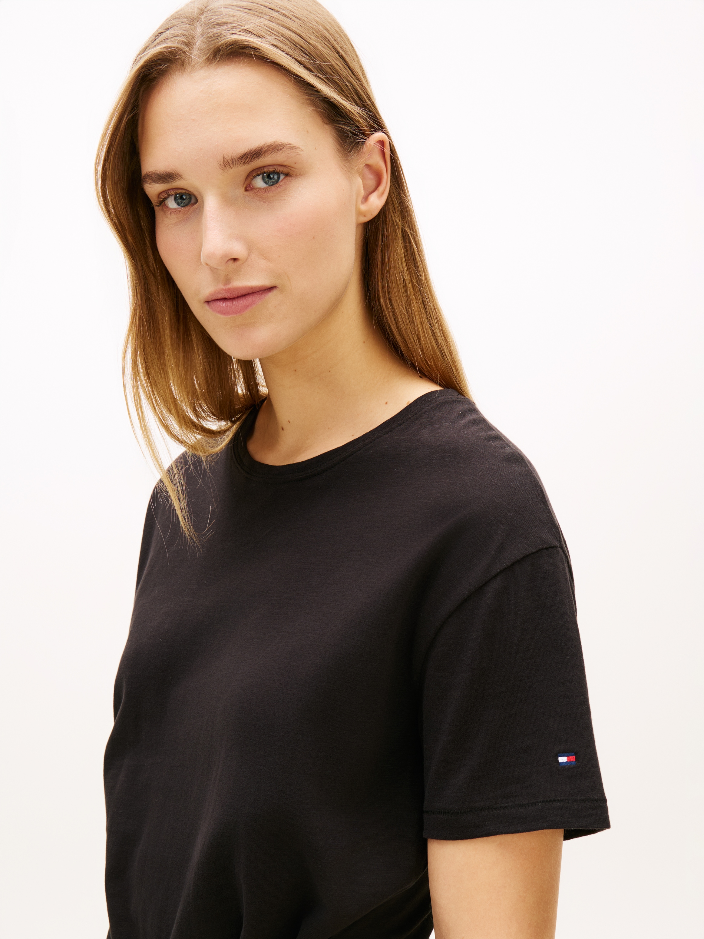 Tommy Hilfiger Robe t-shirt »CO SLUB KNOT MIDI DRS« Sans poches avec ceinture à nouer