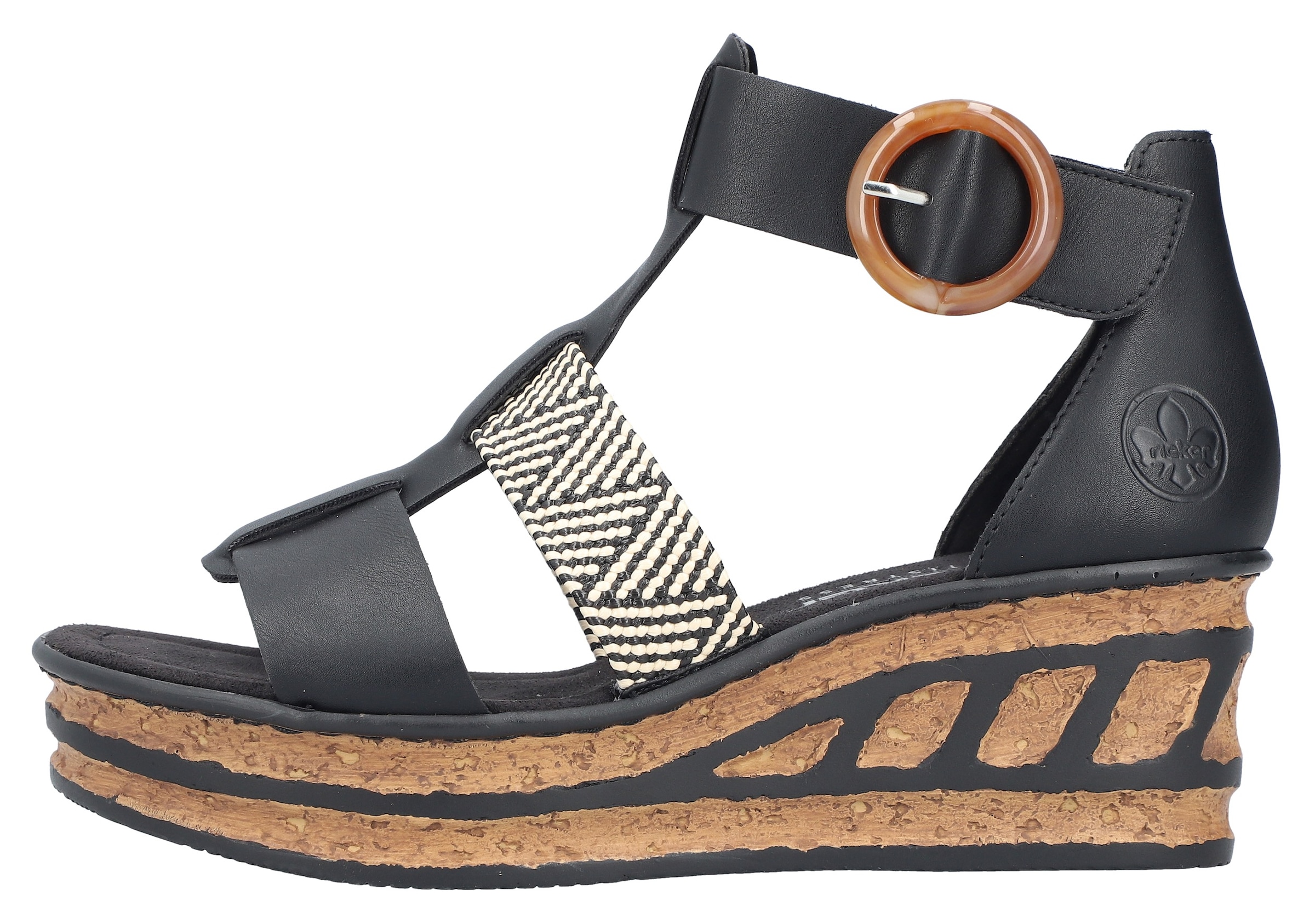 Rieker Keilsandalette  Sommerschuh, Plateausandalette, Sandale mit modischem 6 cm Keilabsatz