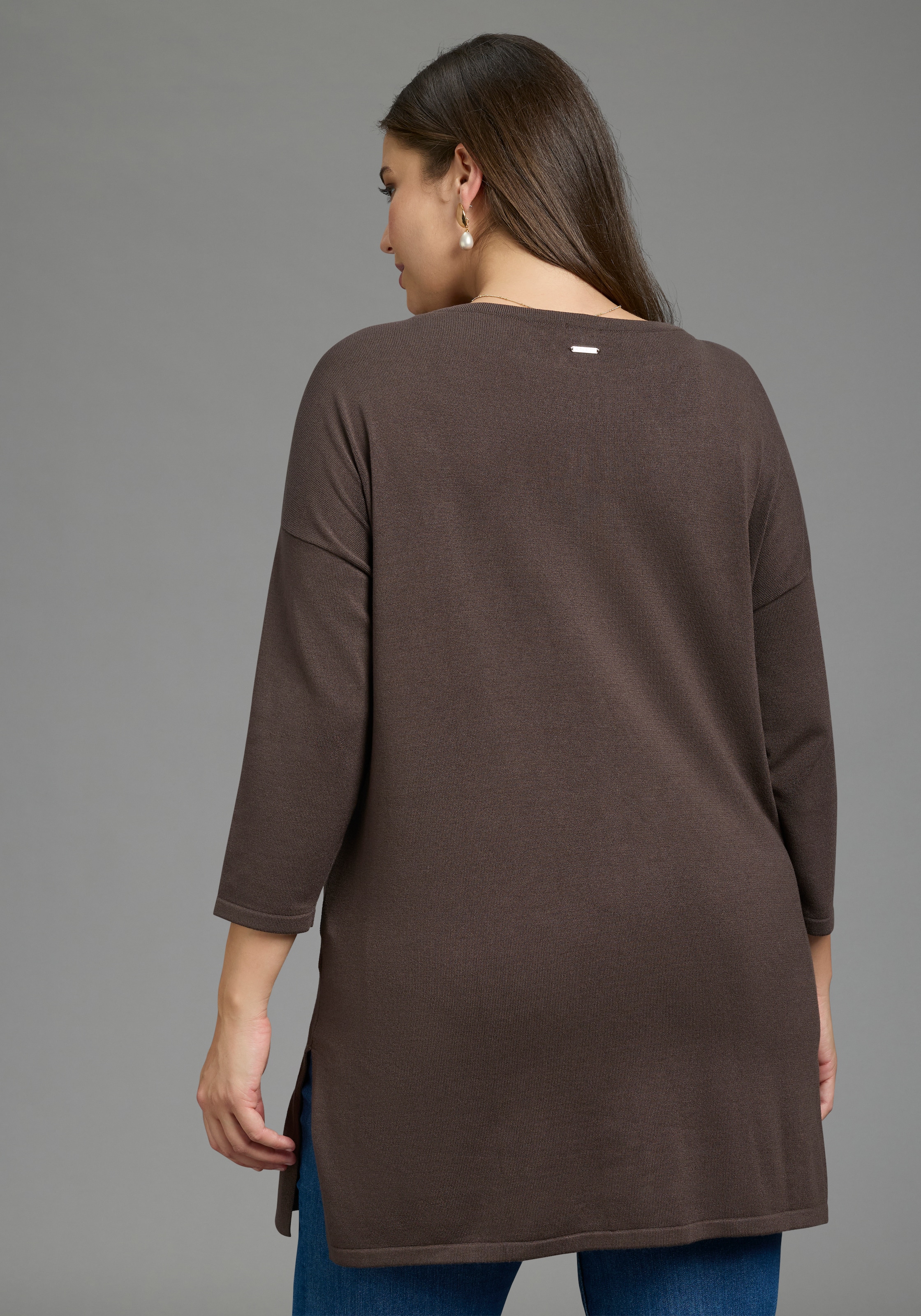 Laura Scott CURVE Pull long »Grosse Grössen« en maille fine fluide avec fente latérale