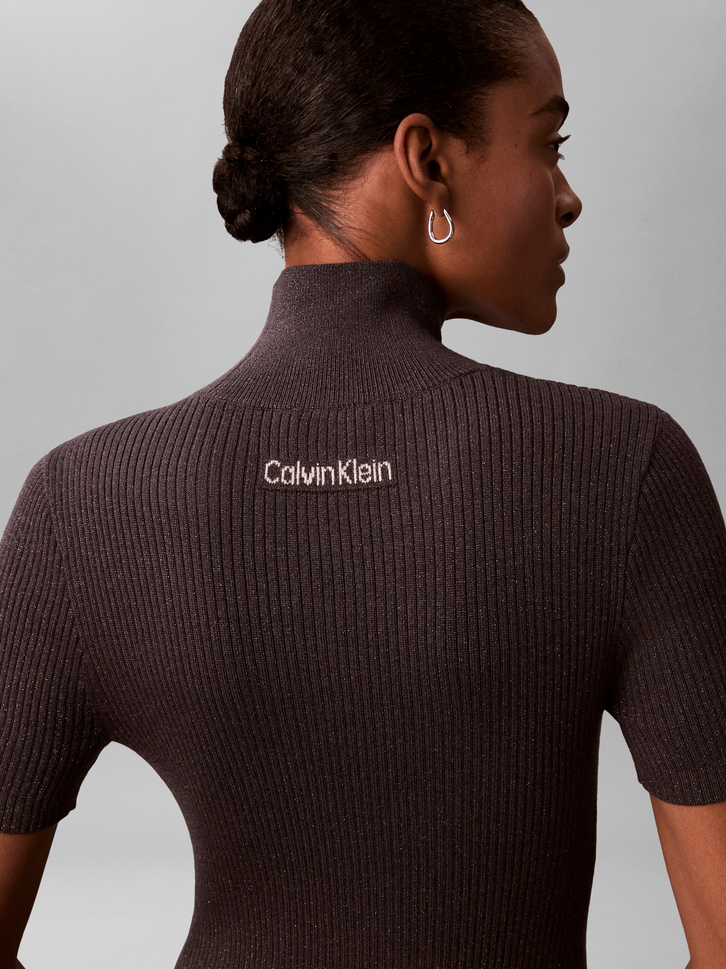 Calvin Klein Jeans Mini-robe Sans poche Figurbetonte Passform mit Stehkragen