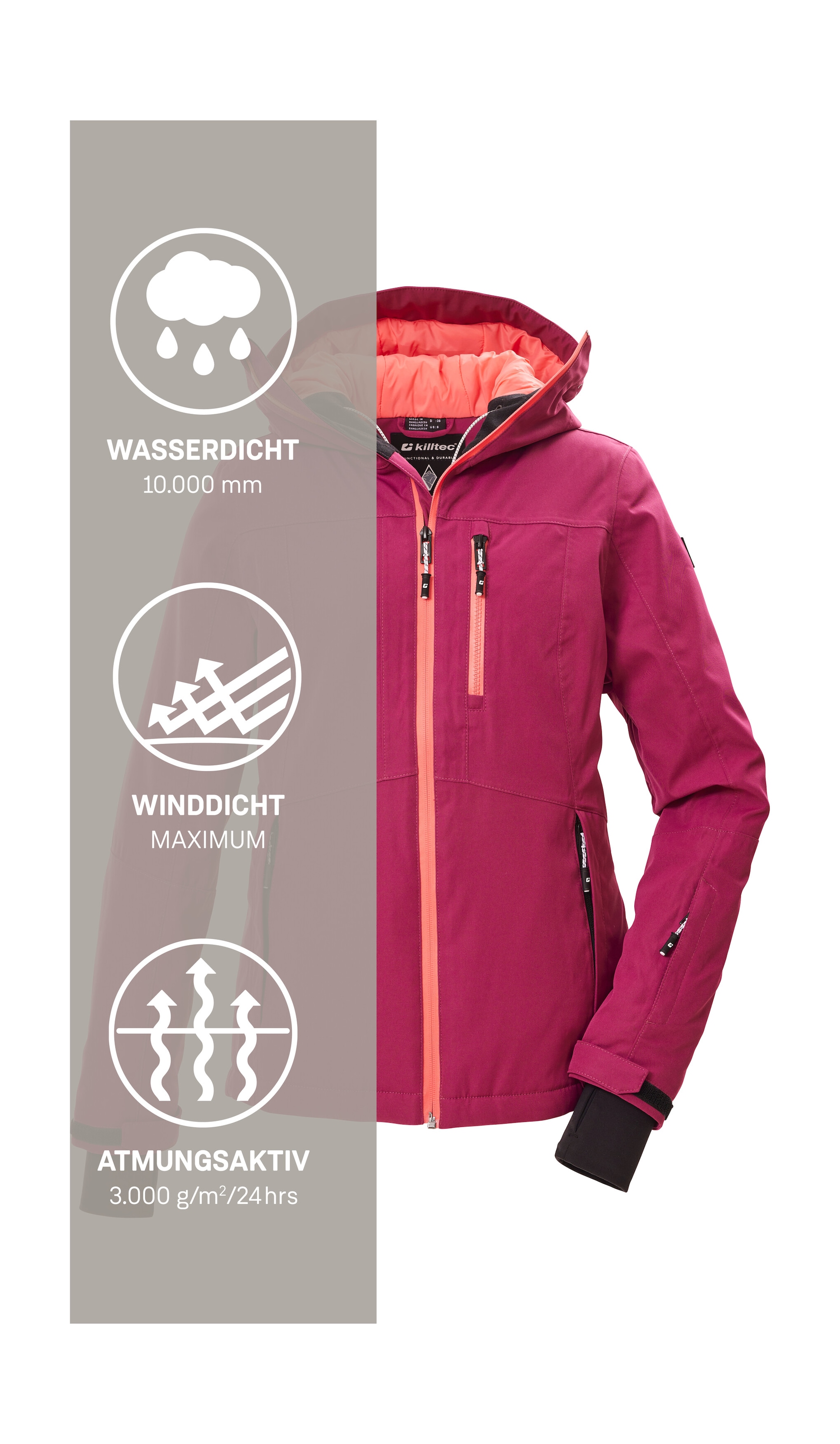 Killtec Veste de ski »KSW 276 WMN SKI JCKT« Veste femme imperméable avec pare-neige, respirante et poches