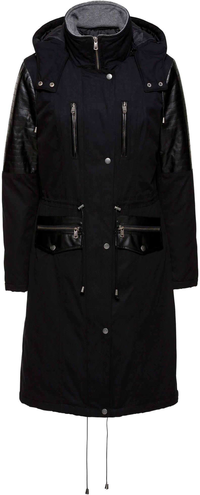bonprix Veste longue mit Kapuze lockerer loose fit, mit grosser abnehmbarer Kapuze, hoher Stehkragen
