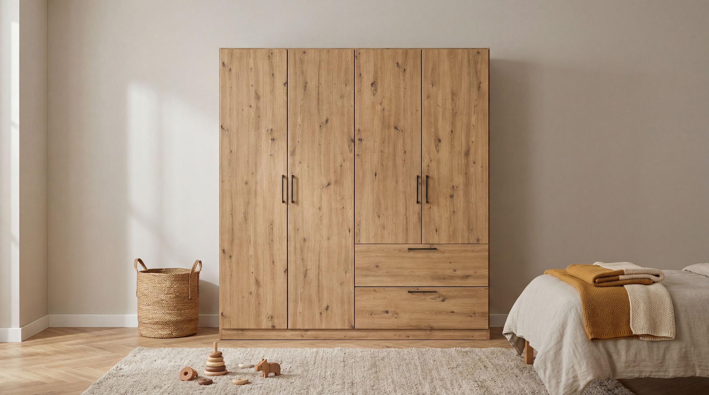 GOODproduct Armoire à portes battantes »Kleiderschrank Schrank Garderobe Wäscheschrank CHALLENGER« Largeurs 181/226 cm, hauteurs 197/210 cm,  poignées métalliques gris métal et tiroirs spacieux MADE IN GERMANY