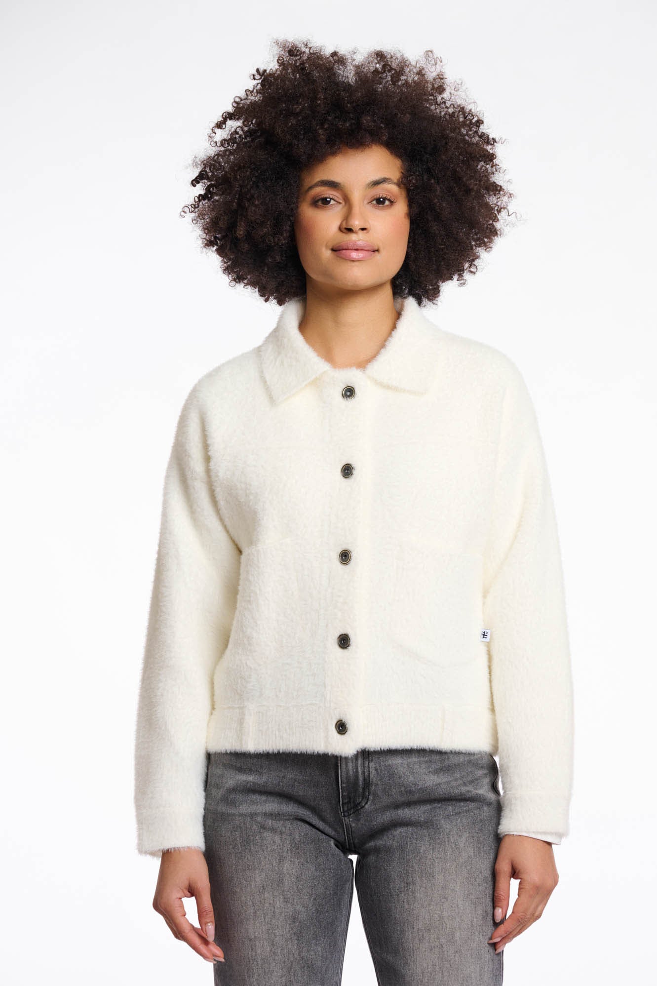Rino & Pelle Cardigan »BUBBLY« avec aspect pelucheux, manches longues, col rond, sans capuche, en mélange de matières