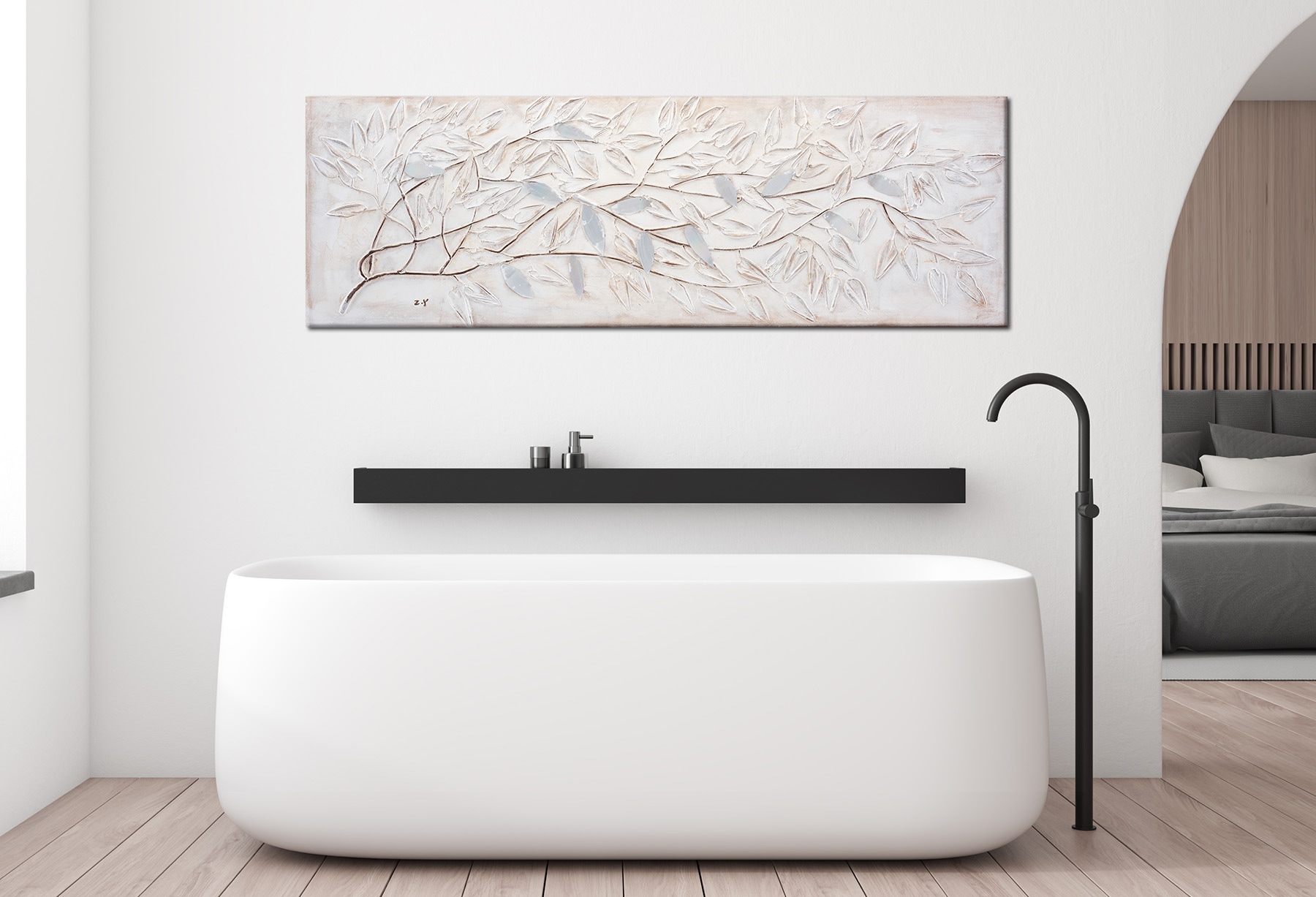 Bönninghoff Peinture à l'huile »handarbeit ZWEIGE 40x120 cm – Wandbild Kunst Deko modern« Forêt 1 cuis tlg. fabriqué à la main, chaque image est unique