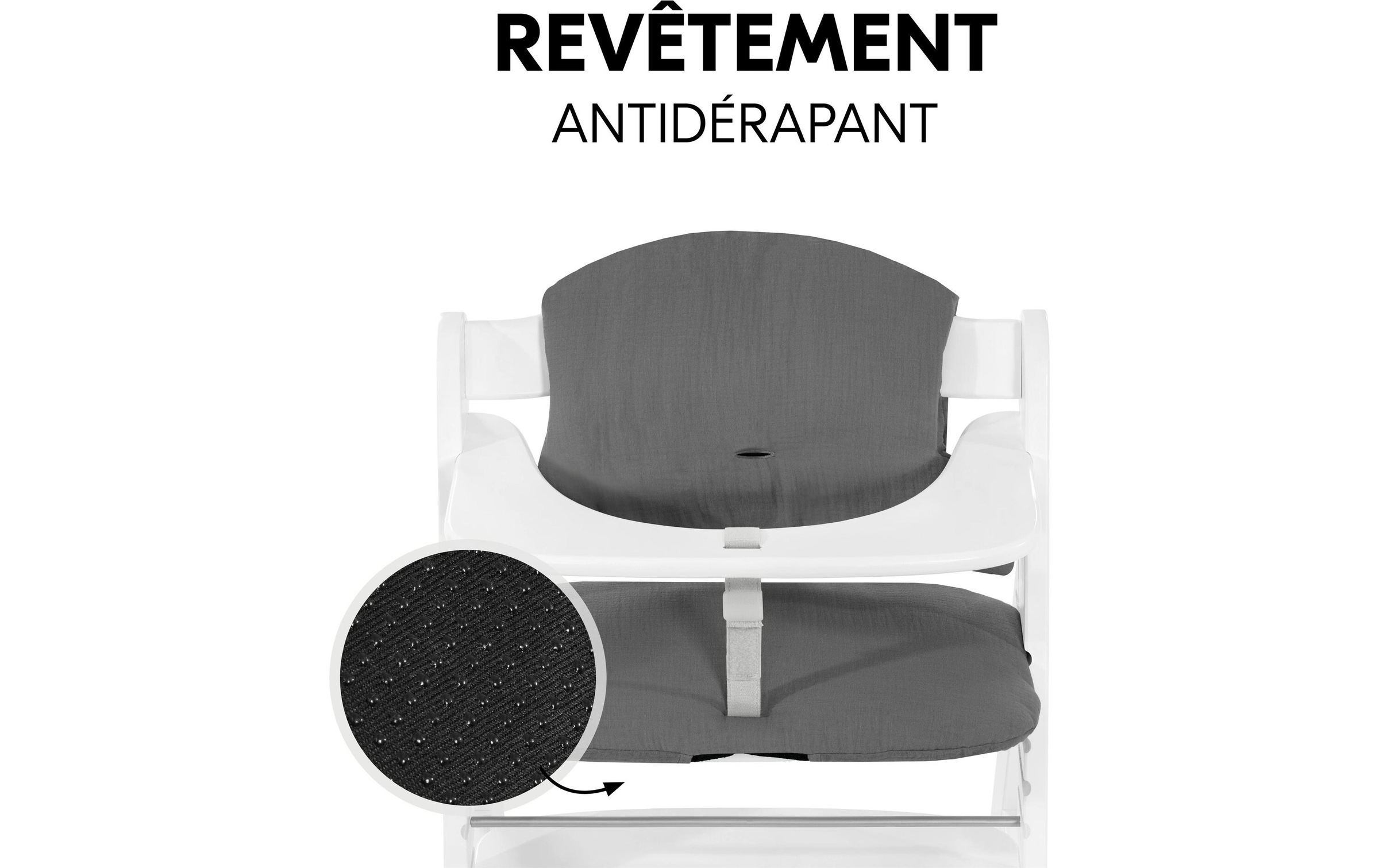 Hauck Housse de siège pour enfant »Highchair Pad Select Muslin, dark Grey« pour les chaises hautes en bois hauck Alpha+, Beta+ et Arketa