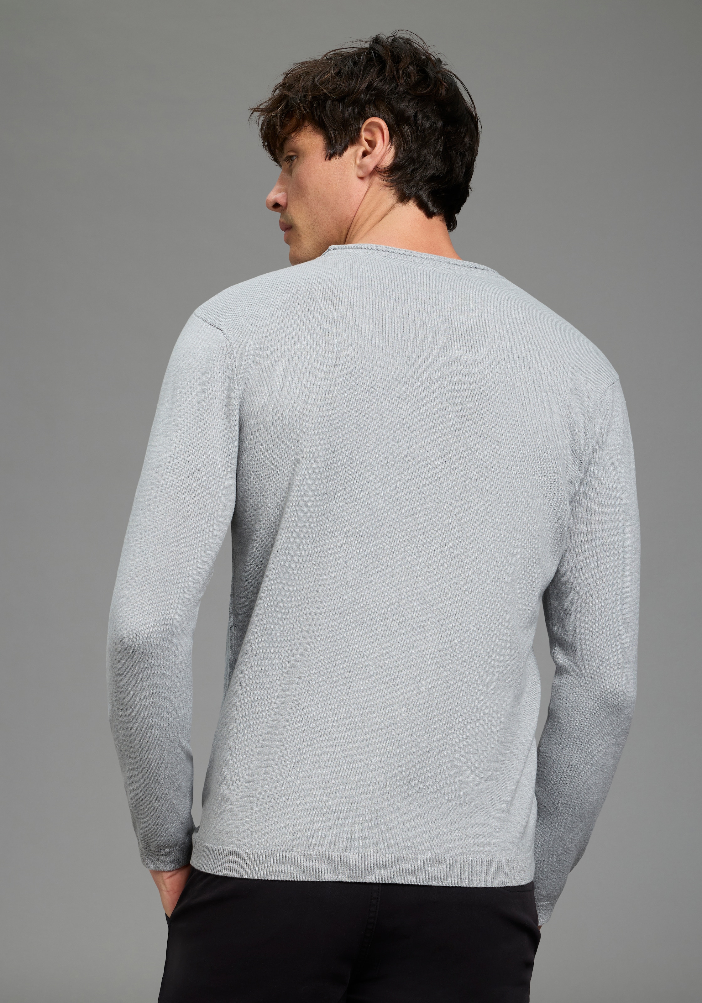 Bruno Banani Pull à col rond aus Baumwolle, mit Rundhalsausschnitt, Langarm, melierte Optik
