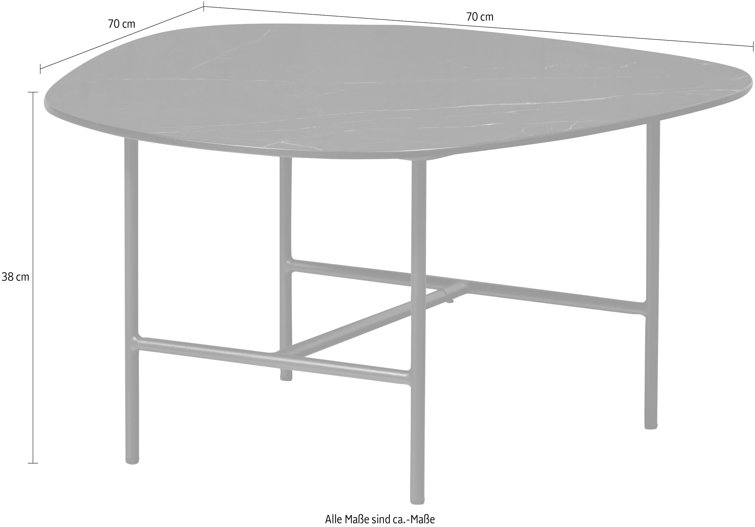 WOOOD Table basse »Vajen Porzellan-Marmorlook mit Metallgestell« H 38 x L 70 x P 70 cm, capacité 15 kg, facile d'entretien