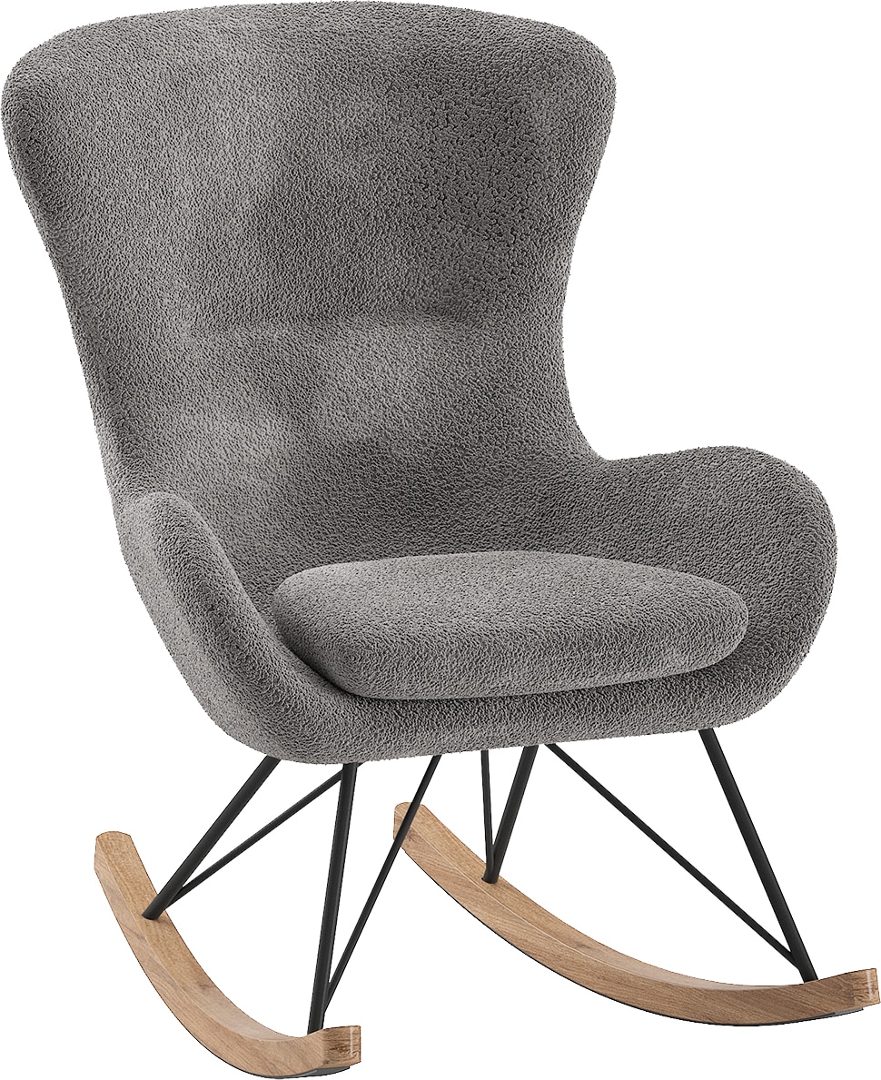 Vipack Fauteuil à bascule »Rocky, super bequemer Schaukelstuhl, runde zeitlose Formgebung« L/H/P env. 76x101x110 cm, patins bois massif avec protection sol,  coque d’assise rembourrée en tissu bouclé duveteux, au choix 2 couleurs