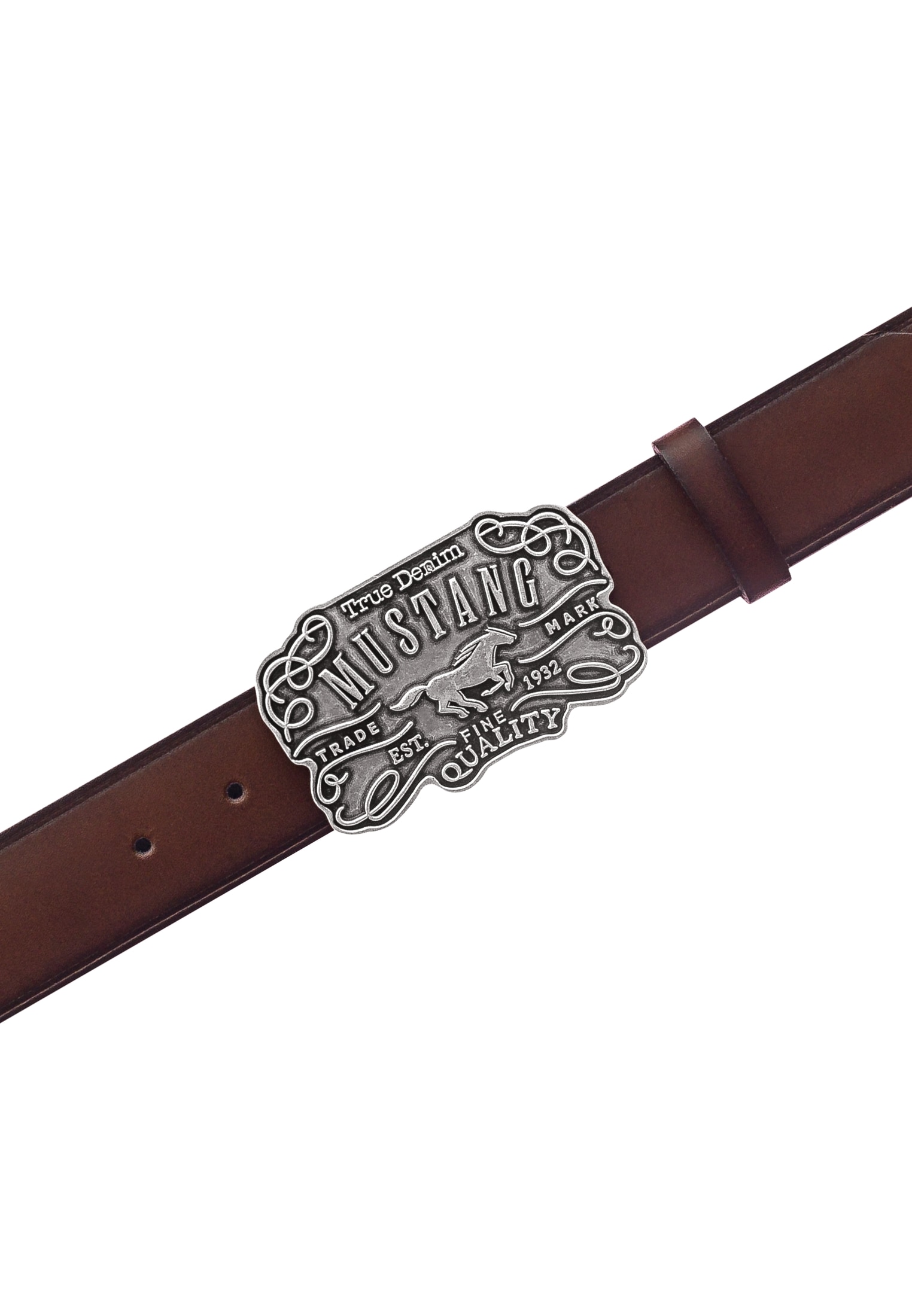 MUSTANG Ceinture en cuir feine Logoprägung, Echtleder, aufwendige Gürtelschnalle