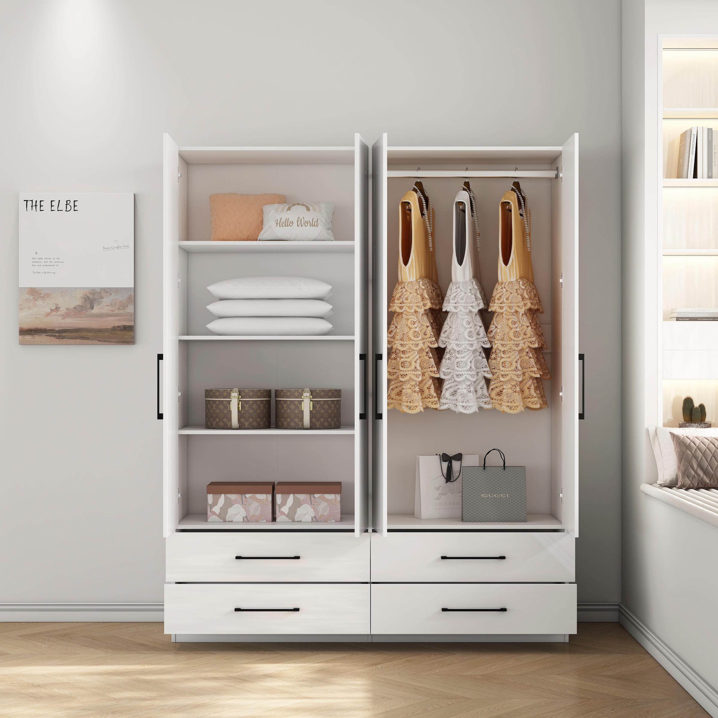 GOODproduct Kleiderschrank »Sylt Schlafzimmerschrank Garderobe Schrank hochglanz« Drehtürenschrank mit 4 Schubladen und 4 Türen,  Schrank in Breite 160 mit viel Stauraum