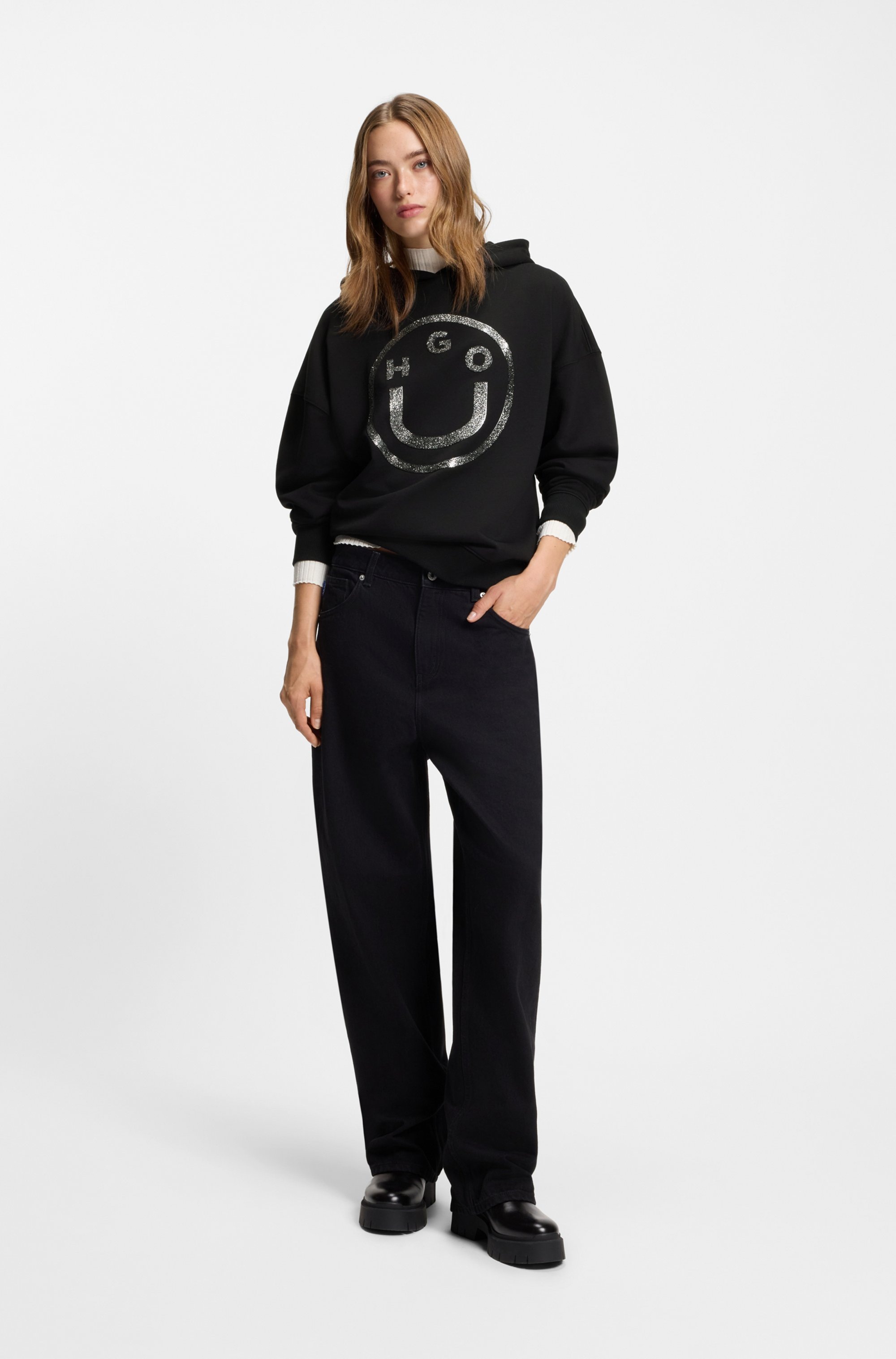 HUGO Blue Hoodie »Dolasa«, Relaxed Fit, mit glänzendem Frontprint
