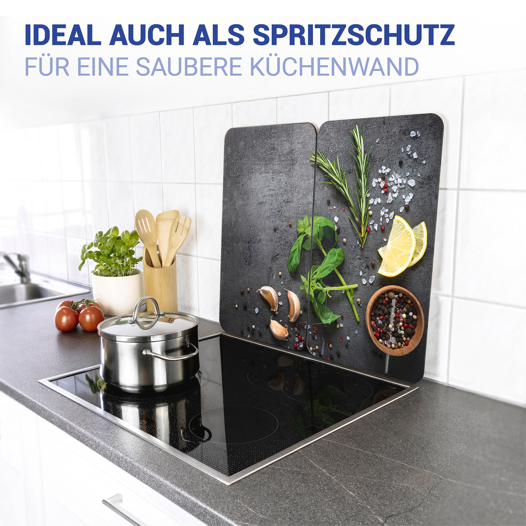 WENKO Herd-Abdeckplatte »Universal Modell Kräuter« Herdabdeckung für alle Herdarten, kratzfest, mit rutschfesten Füssen