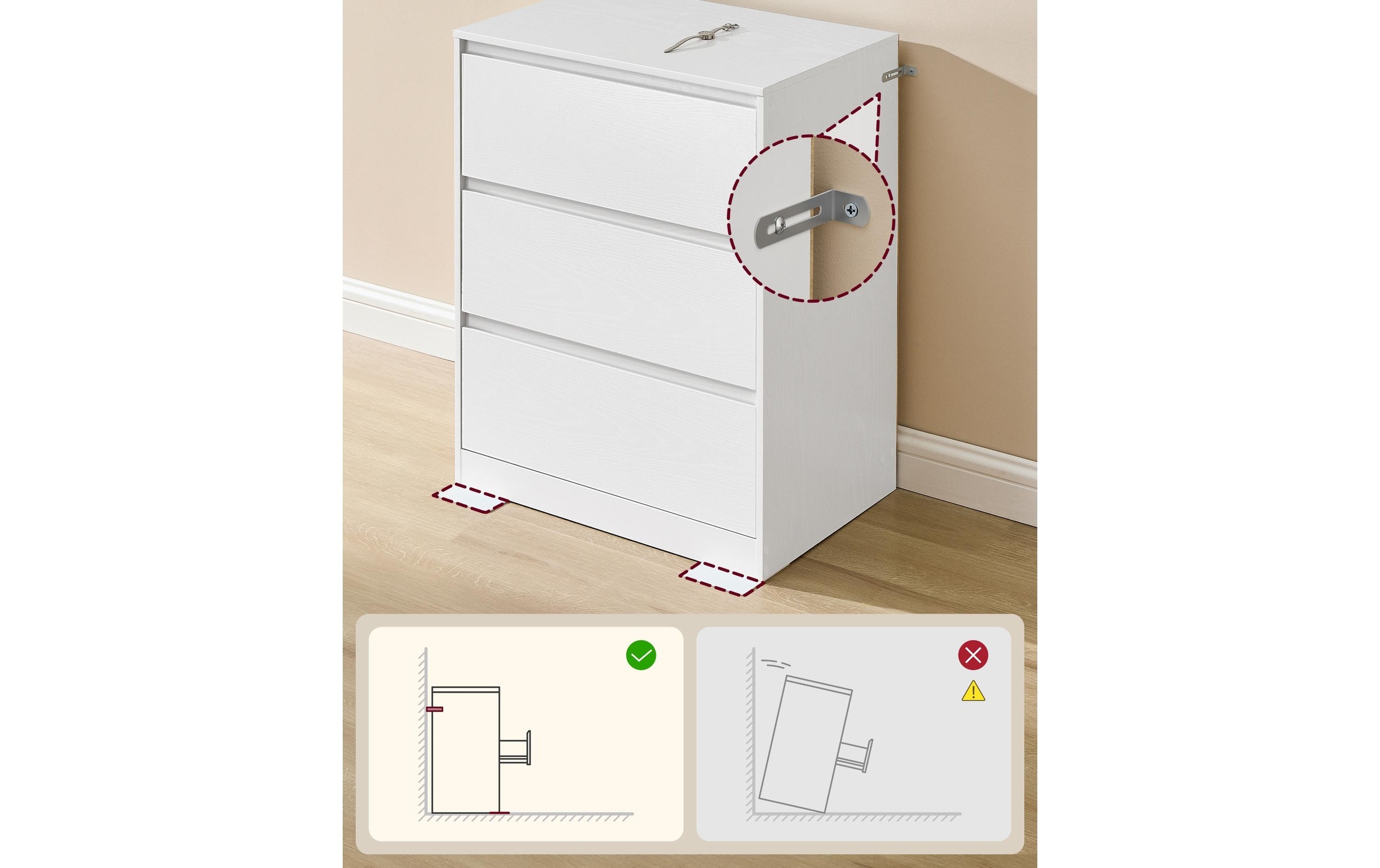 VASAGLE Schublade »mit 3 Schubladen 60 x 75 cm«