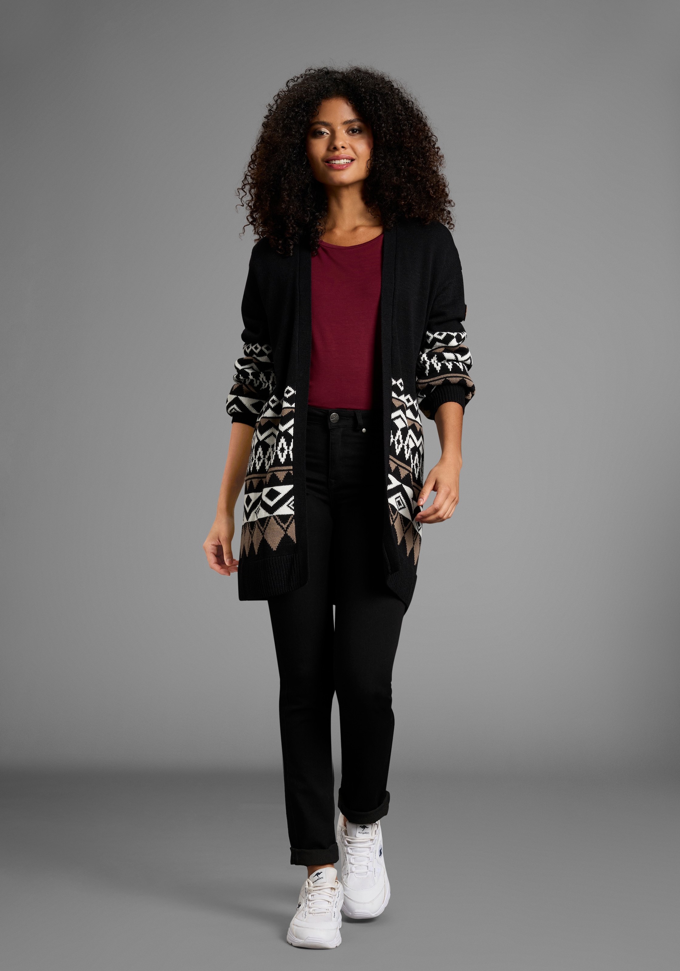 KangaROOS Longstrickjacke in offener Form im Norweger Muster