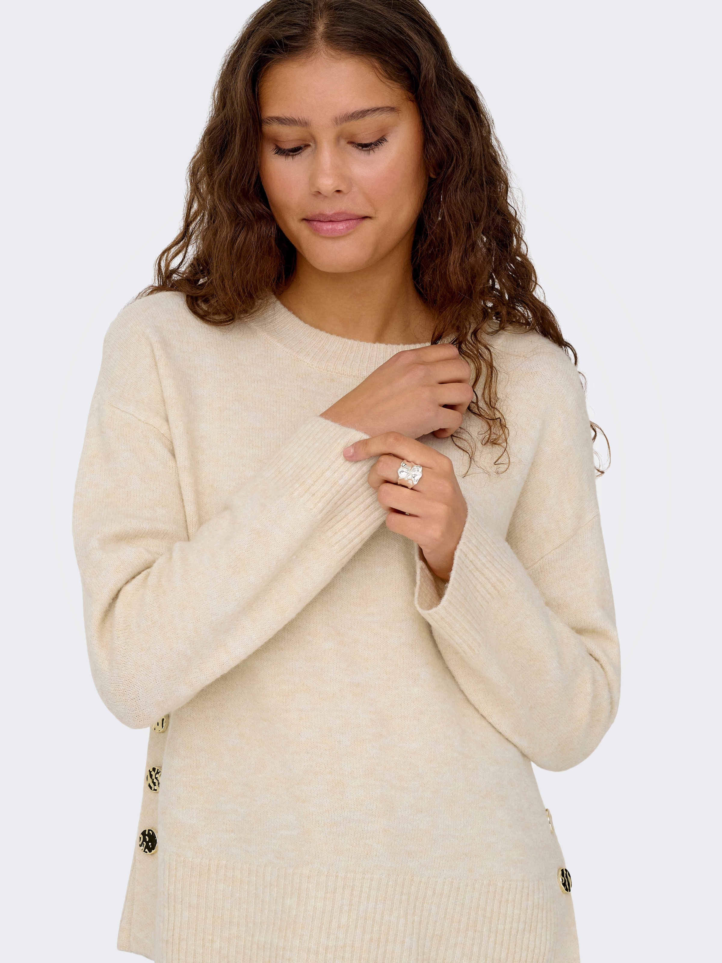 ONLY Strickpullover »ONLRENE LIFE LS BUTTON O-NECK CC KNT«