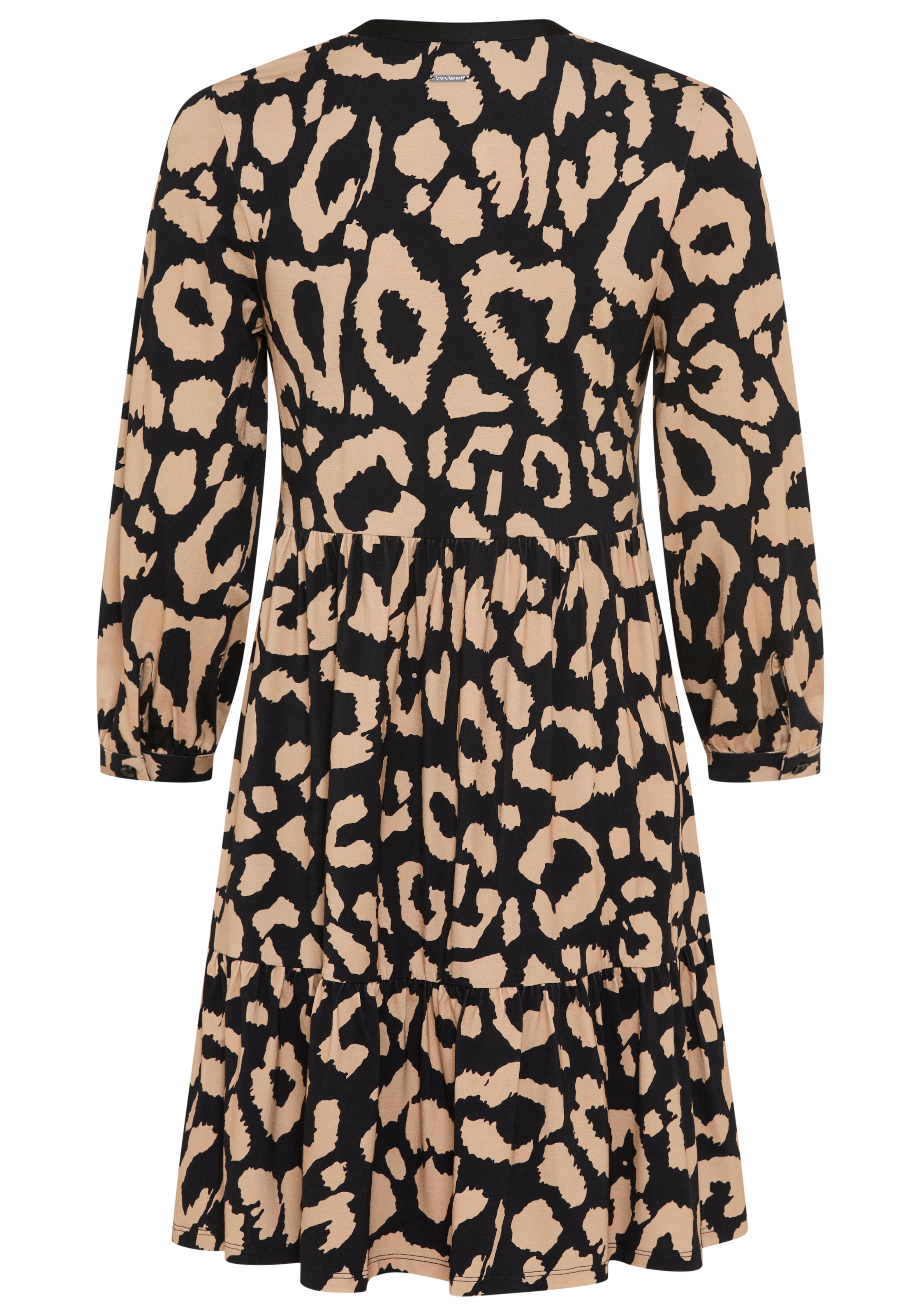 Bruno Banani Jerseykleid »mit Satin-Ausschnitt und Stufenrock« Ohne Taschen im Animal-Look, kniefrei, 3/4 Ärmel