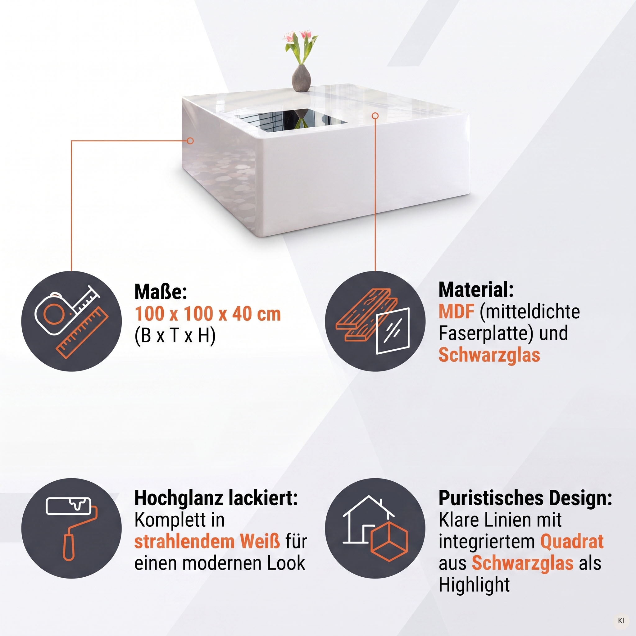SalesFever Couchtisch »Couchtisch mit Stil« Schwarzglas Quadrat: Eleganlt