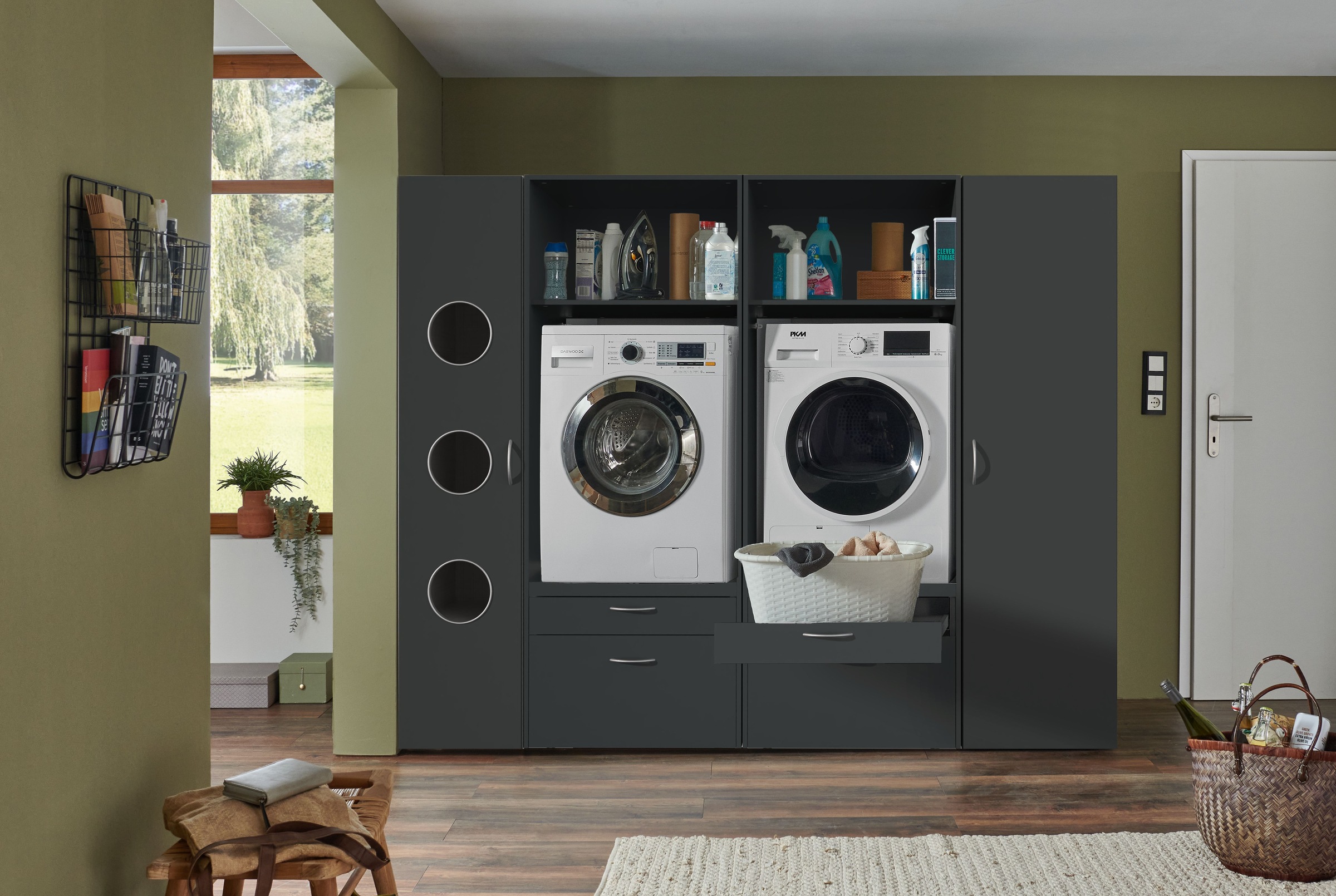 Wimex Armoire multi-usages »Multiraumkonzept, praktische Waschmaschinenlösung, Breite: 230cm« disponible en couleurs graphite ou blanc