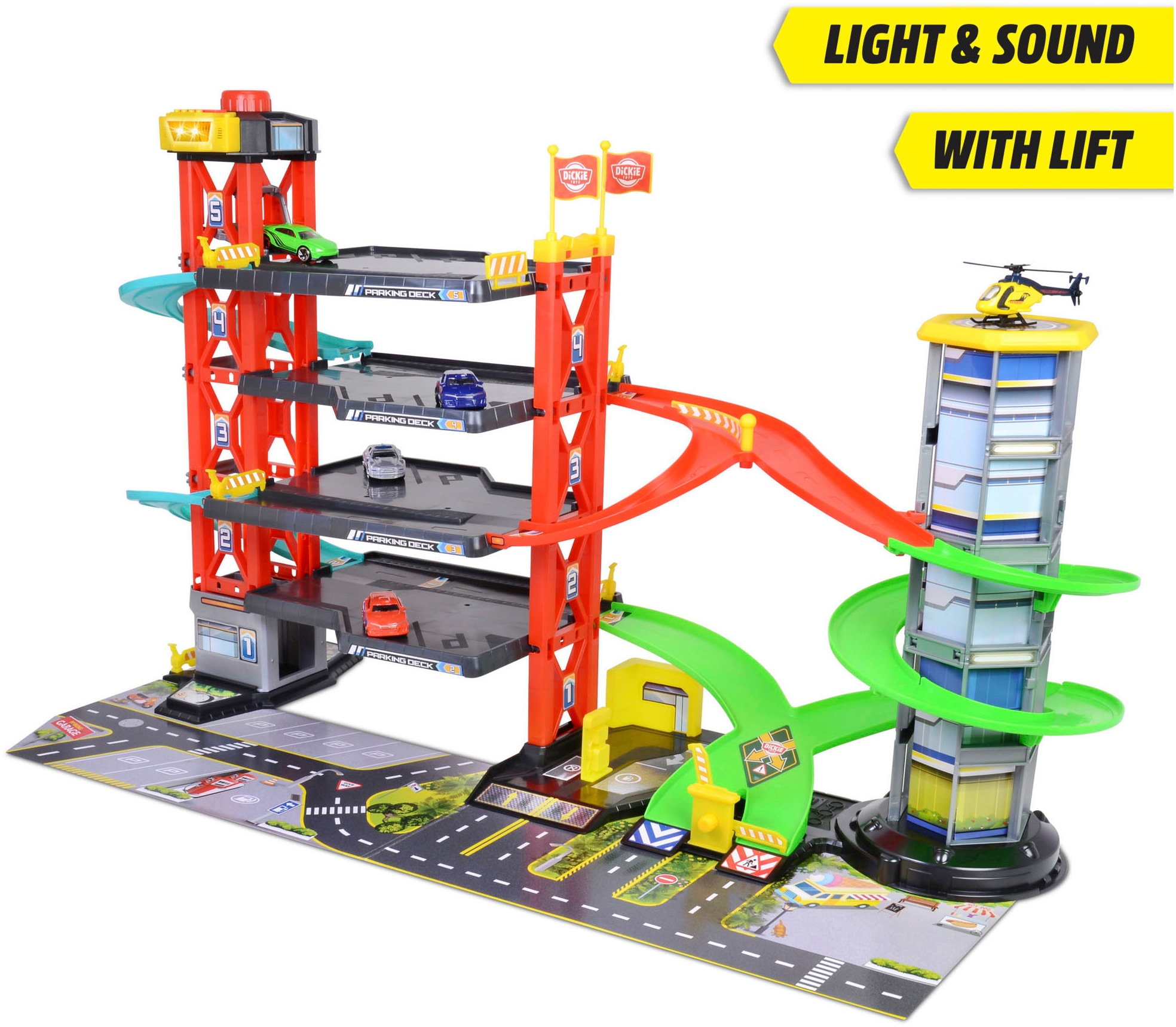 Dickie Toys Garage de parc de jeu »Parking Garage« inklusive 5 Fahrzeuge; mit Licht und Sound