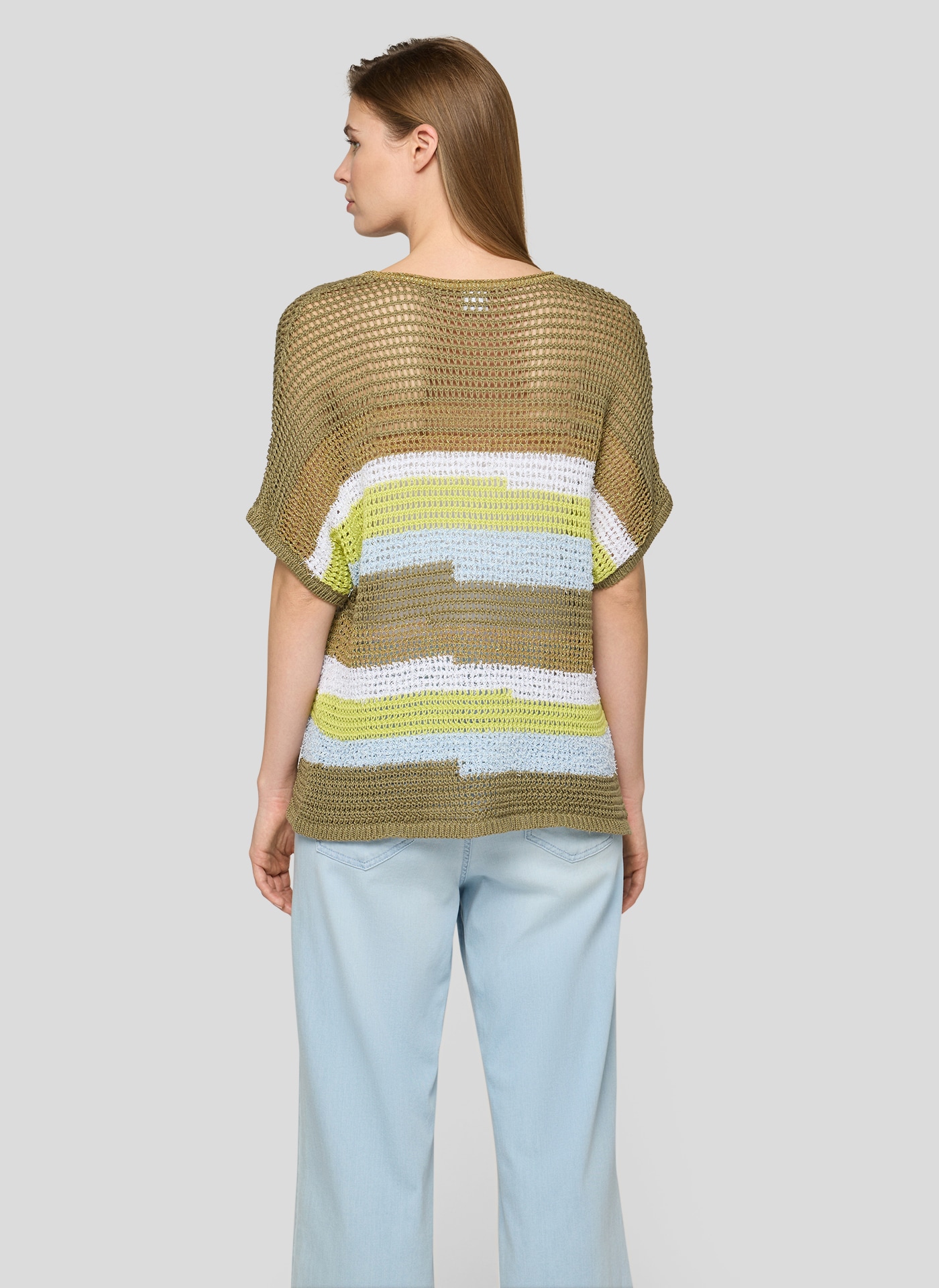 Rabe Pull en tricot Halbarm mit Colorblocking-Streifen und im Häkel-Look