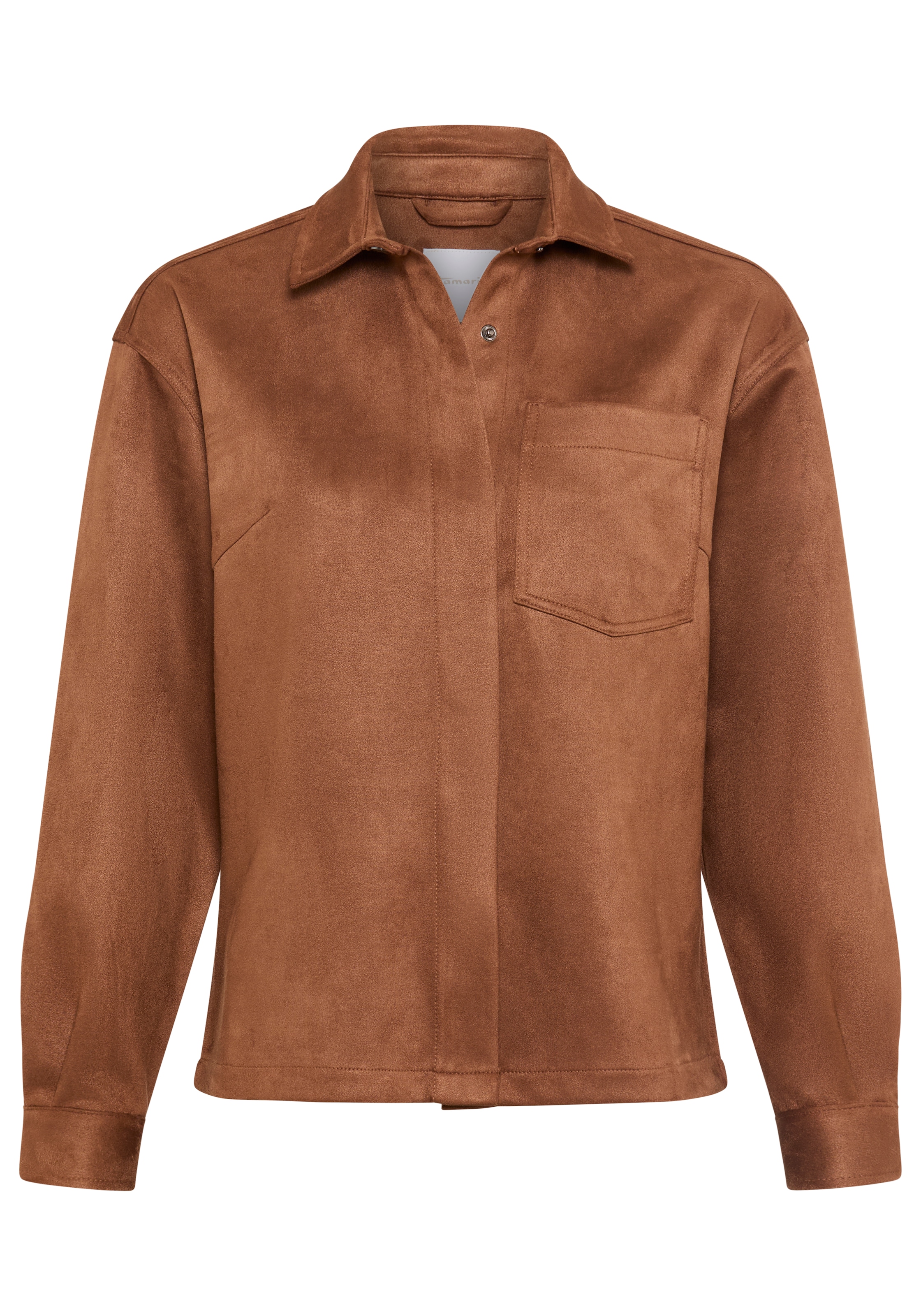 Tamaris Veste chemise »aus weichem Veloursleder-Imitat« Longueur couvrant les hanches, avec patte de boutonnage