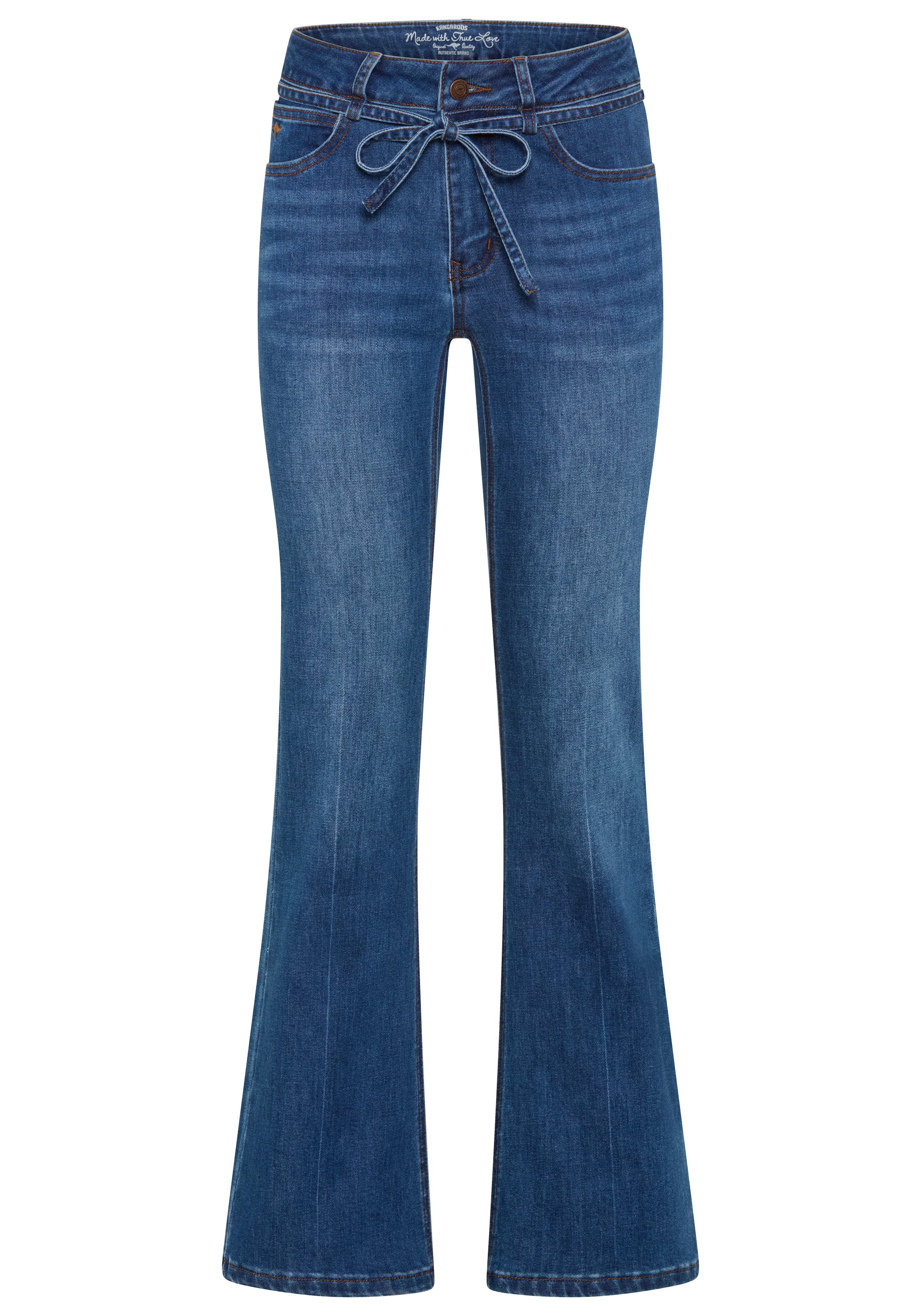 KangaROOS Weite Jeans mit Reissverschluss, Knopf und Tunnelzug mit Bindeband, lange Beinlänge