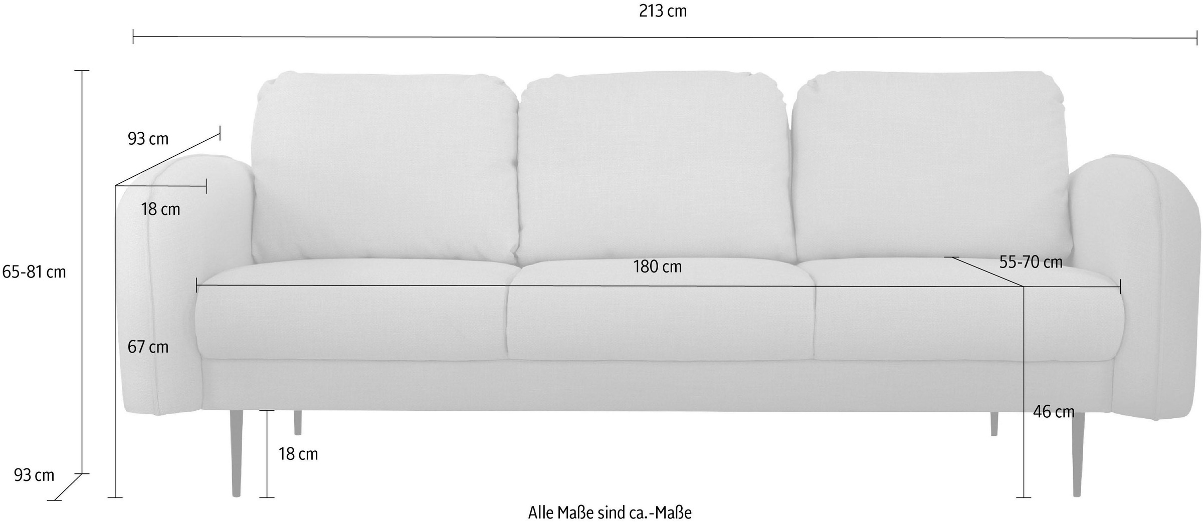 Home affaire 3-places »Skidi« mit losen Rückenkissen und Keder oben auf der Armlehne