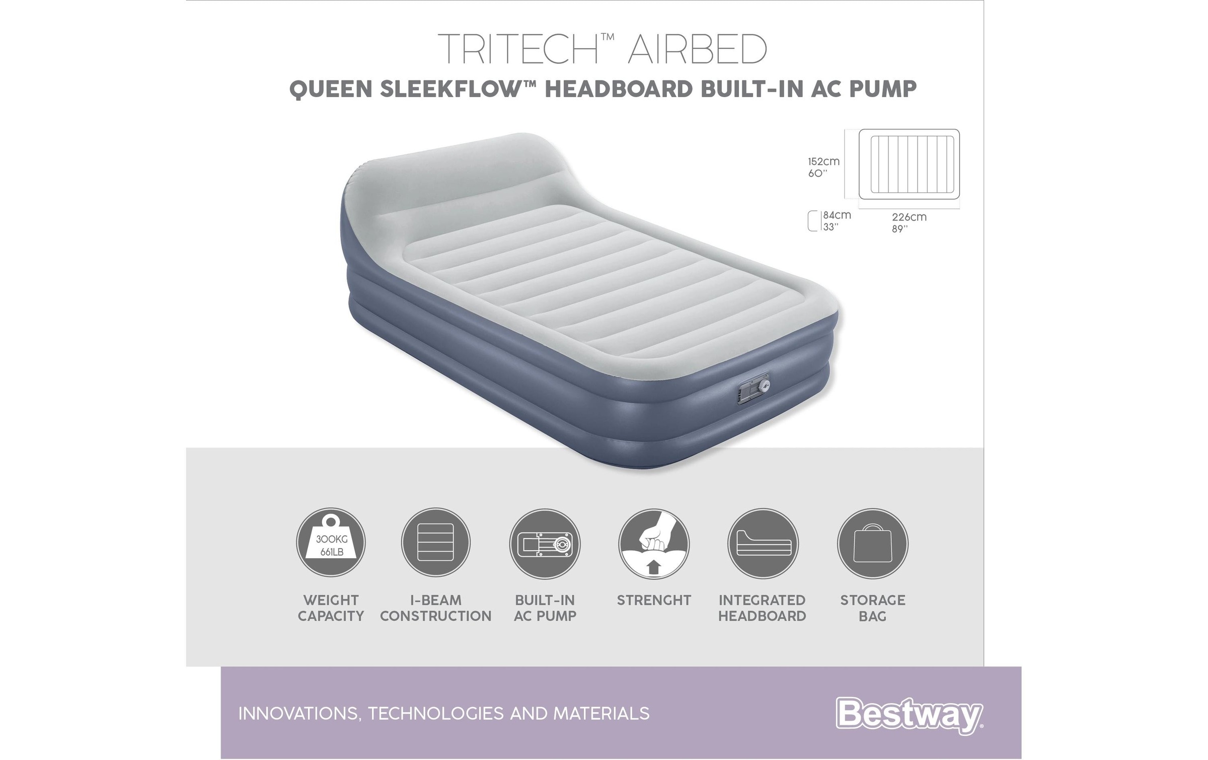 Bestway Lit à air »Tritech Sleekflow Headboard 226 x 152 cm«