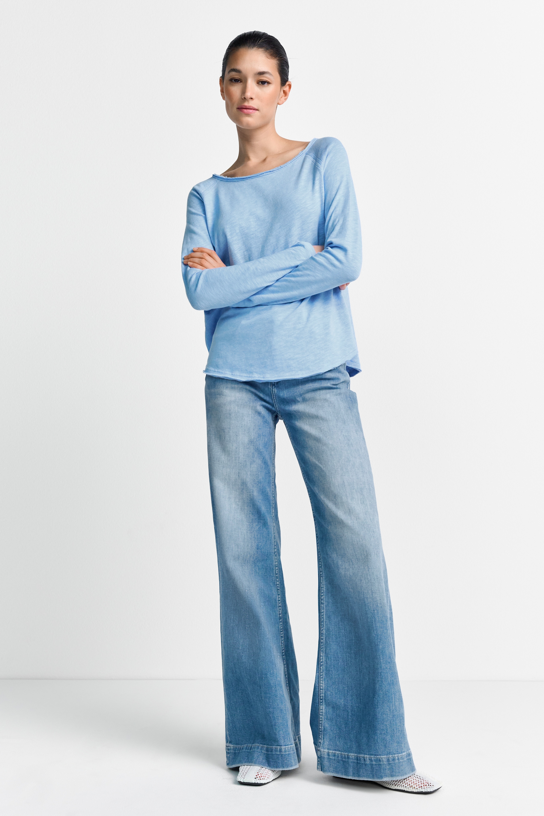 RICHROYAL Langarmshirt »2409 O HJ LS« mit offener Ausschnittkante und Saum