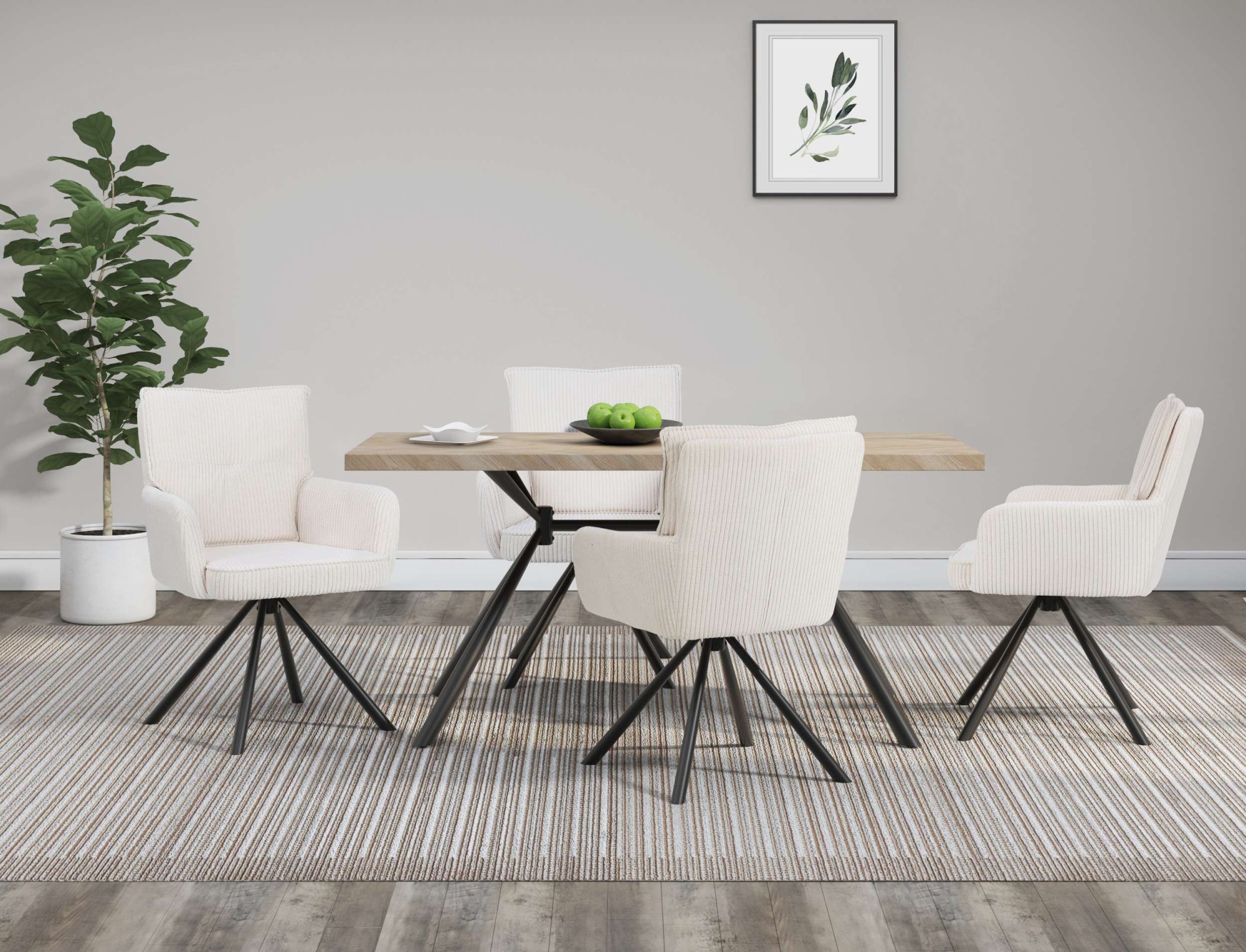 GOODproduct Table de salle à manger »Larchant« Tischplatte in Fischgrätoptik, schwarze Metallbeine, Höhe 76 cm