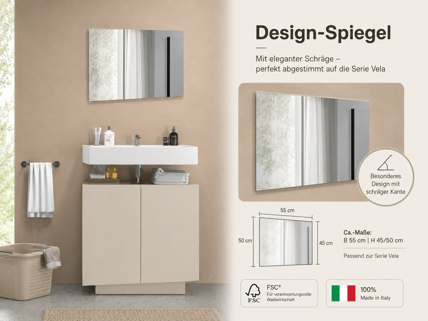 welltime Miroir de salle de bain »Vela, Spiegel in zwei Breiten 55 und 75 cm« Breite 55 cm-Passend zur Serie Vela