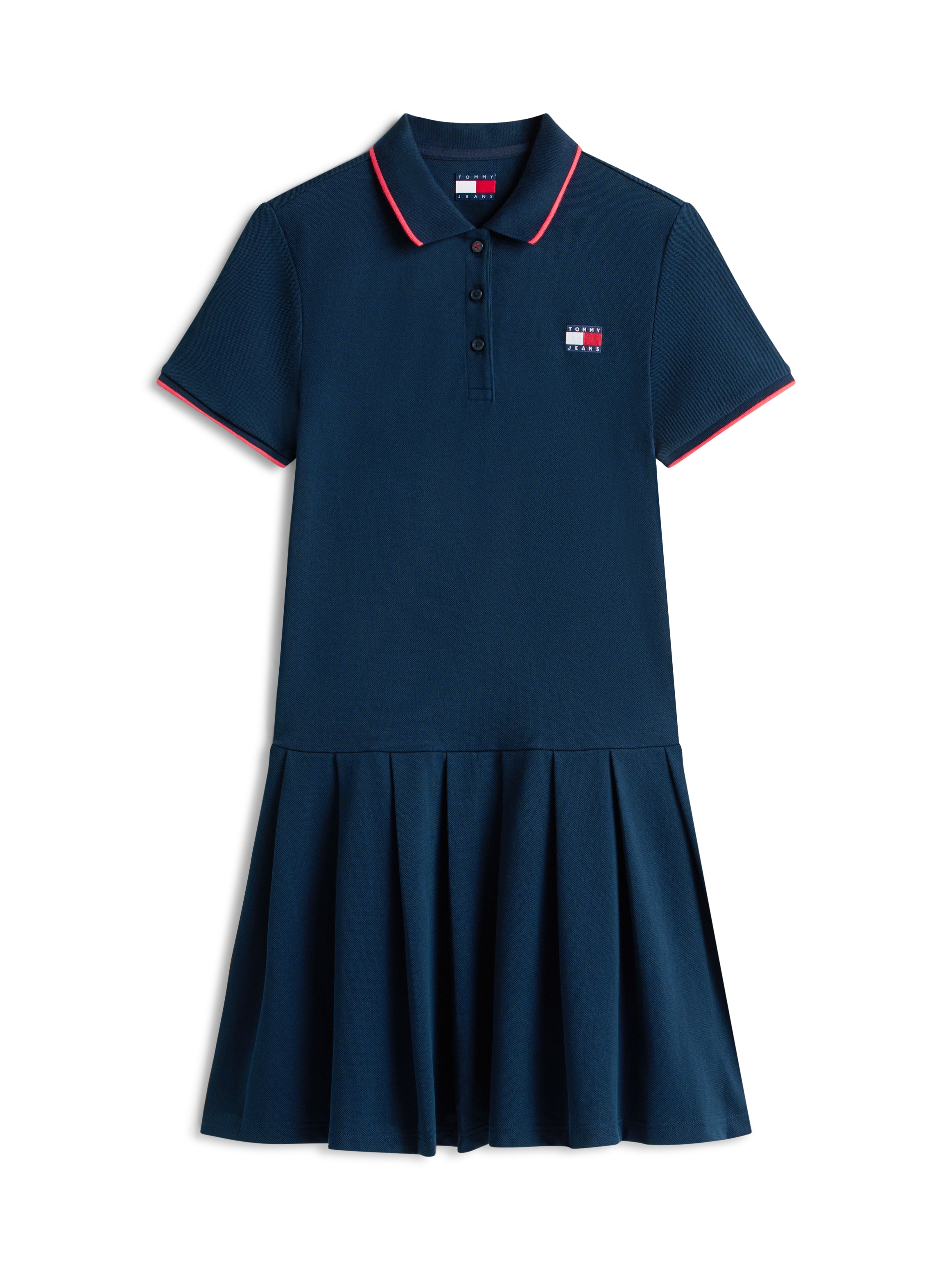 Tommy Jeans Robe polo »TJW BADGE PLEAT PIQUE DRESS EXT« avec détails contrastés, coupe décontractée
